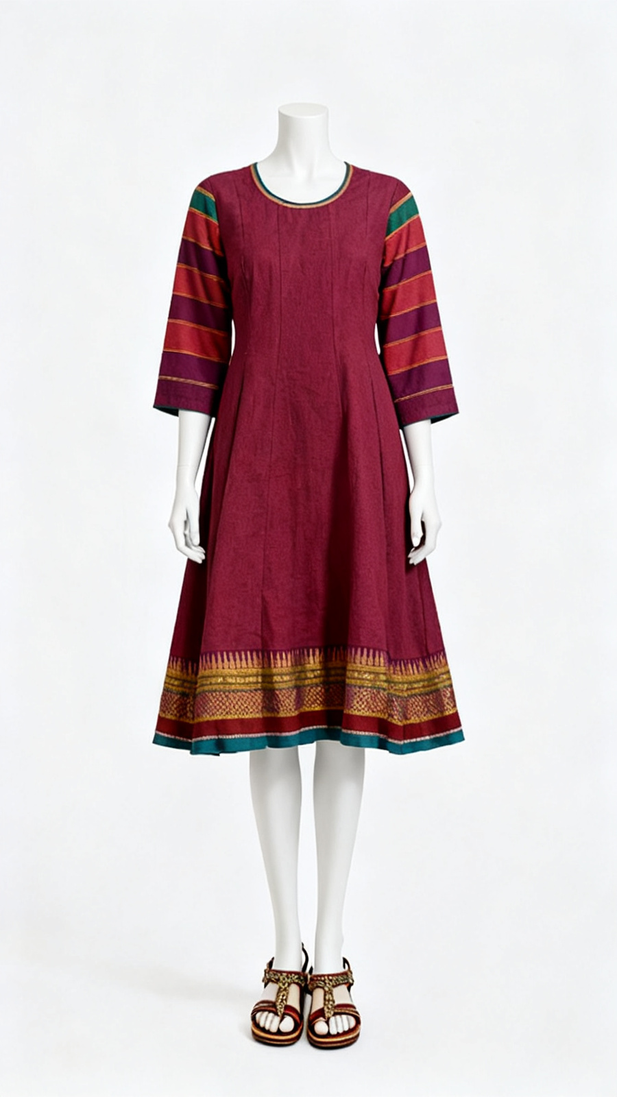 **Pink Solid Flared Dress**