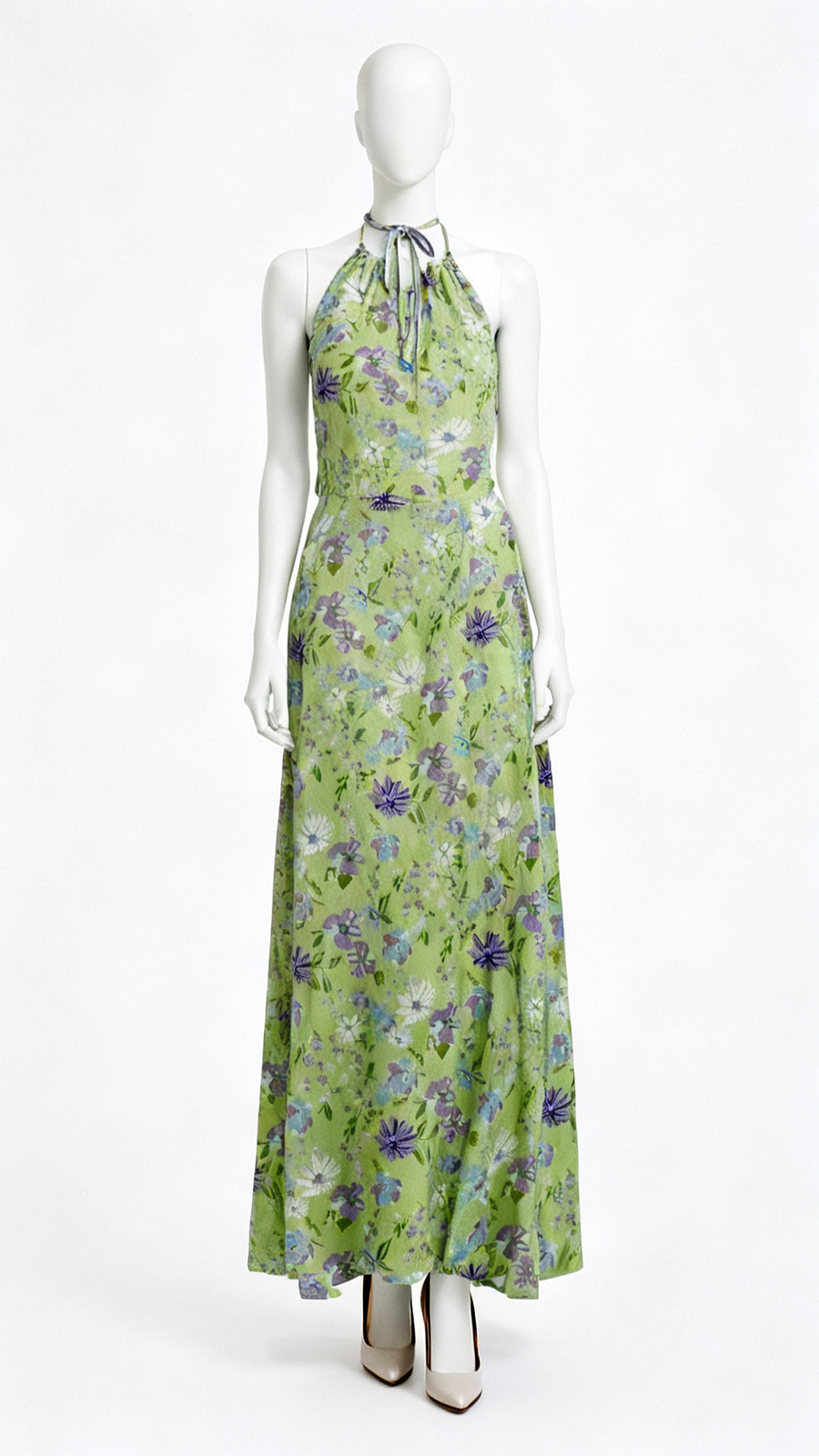 Green Floral Halter Neck Maxi Dress