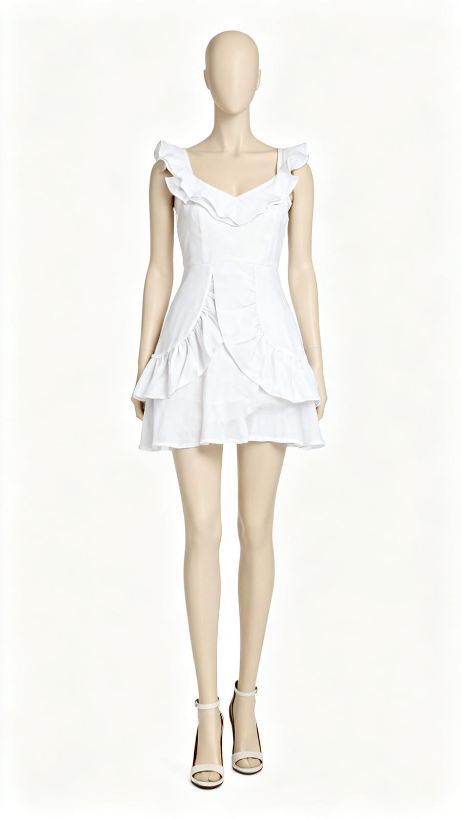 White Solid Ruffled Sleeveless One Piece Dress