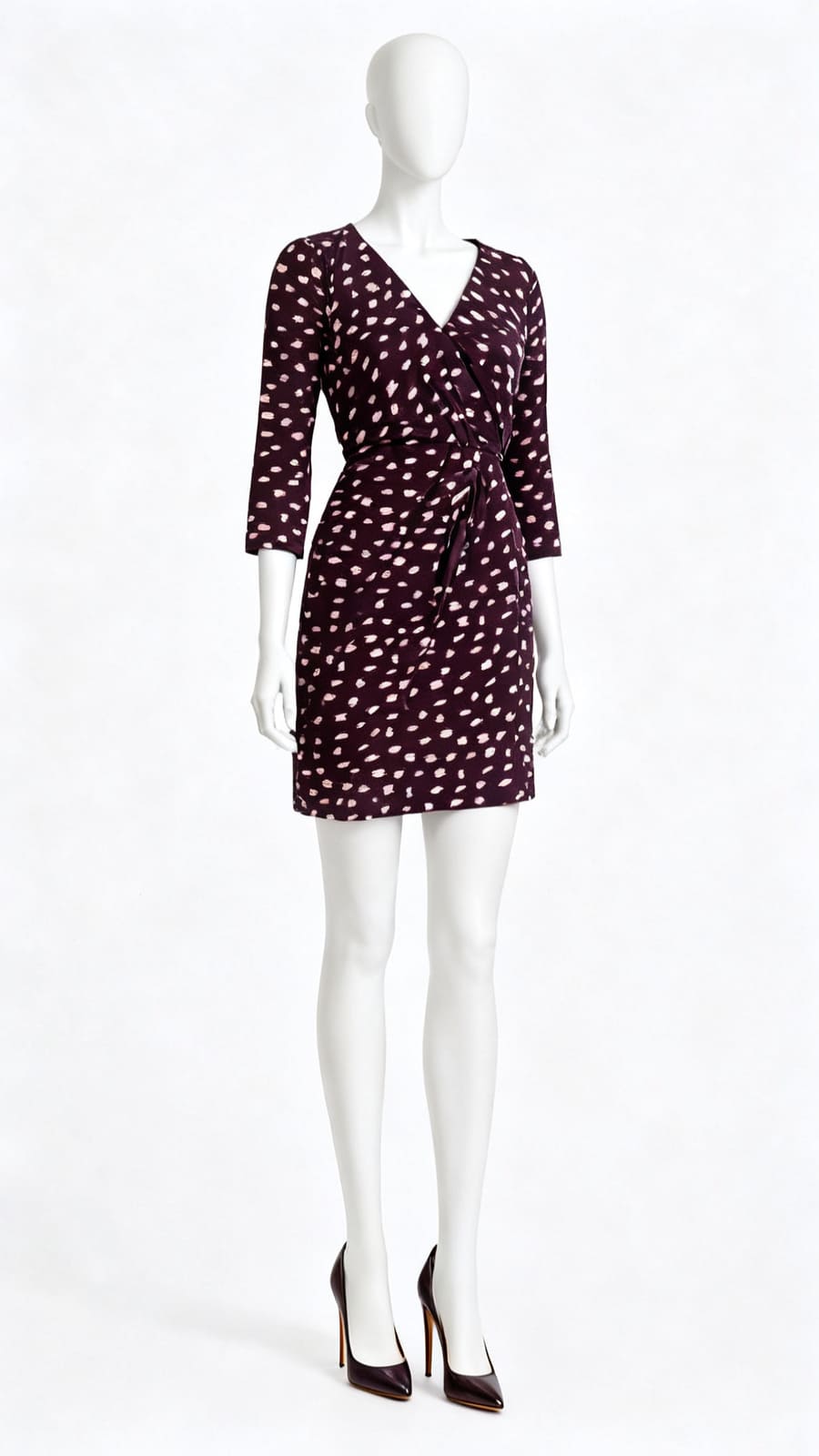 Maroon Printed Long Sleeve Wrap Dress