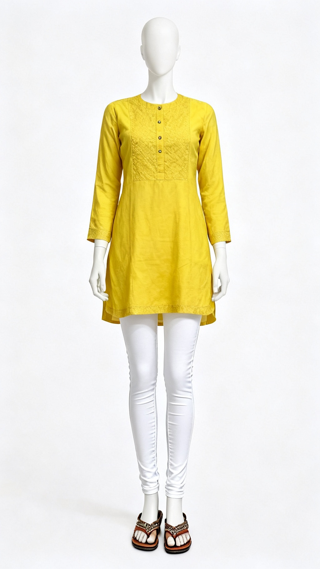Bright Yellow Solid Embroidered Panel Kurta