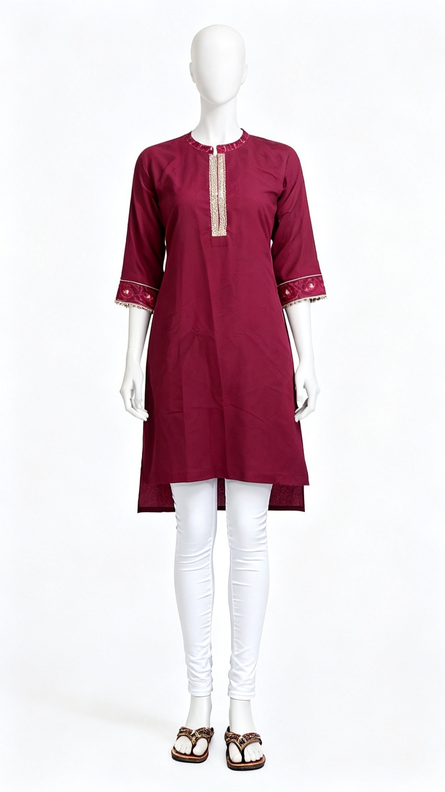 Red Embroidered Festive Straight Kurti