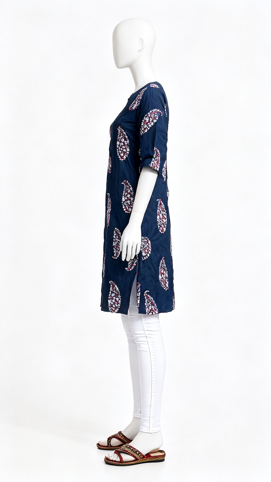 Navy Printed Casual Straight Kurti