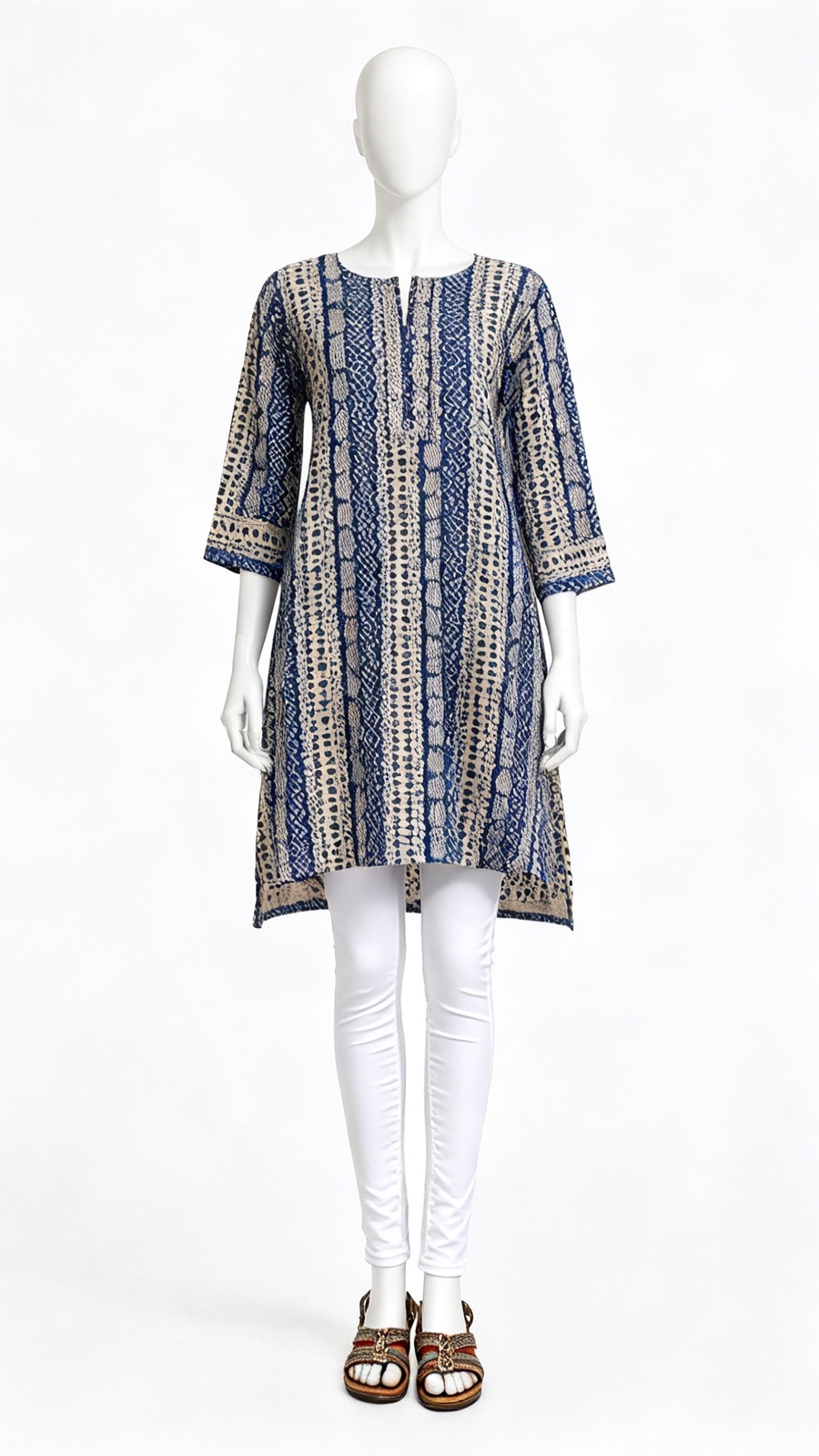 Blue Geometric Printed Straight Kurti