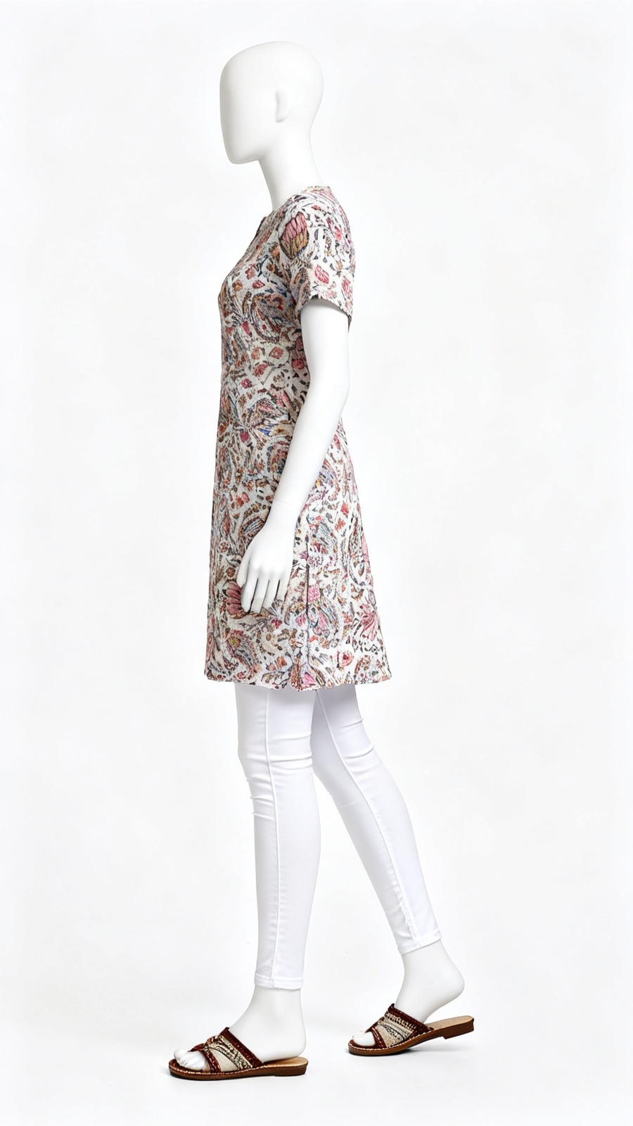 White Floral Printed Short Kurti