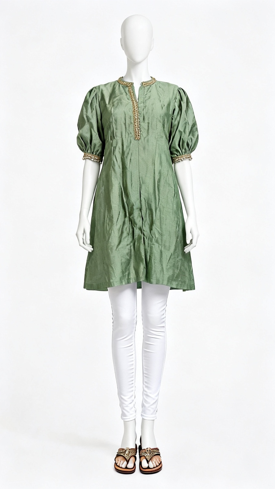 Green Embellished Festive Straight Kurti