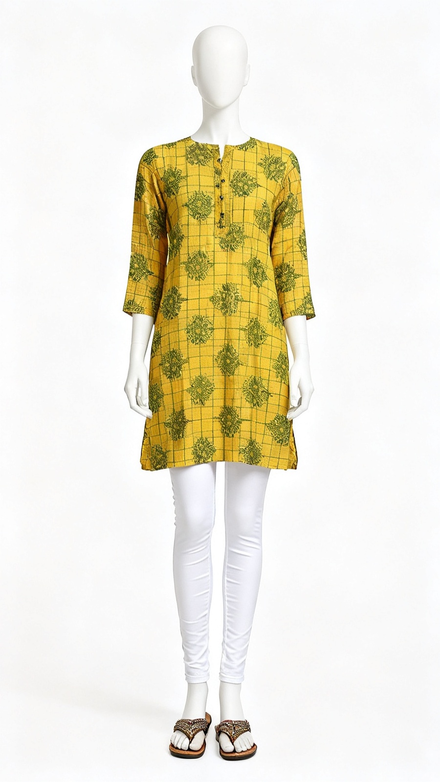 Yellow Green Block Printed Kurti