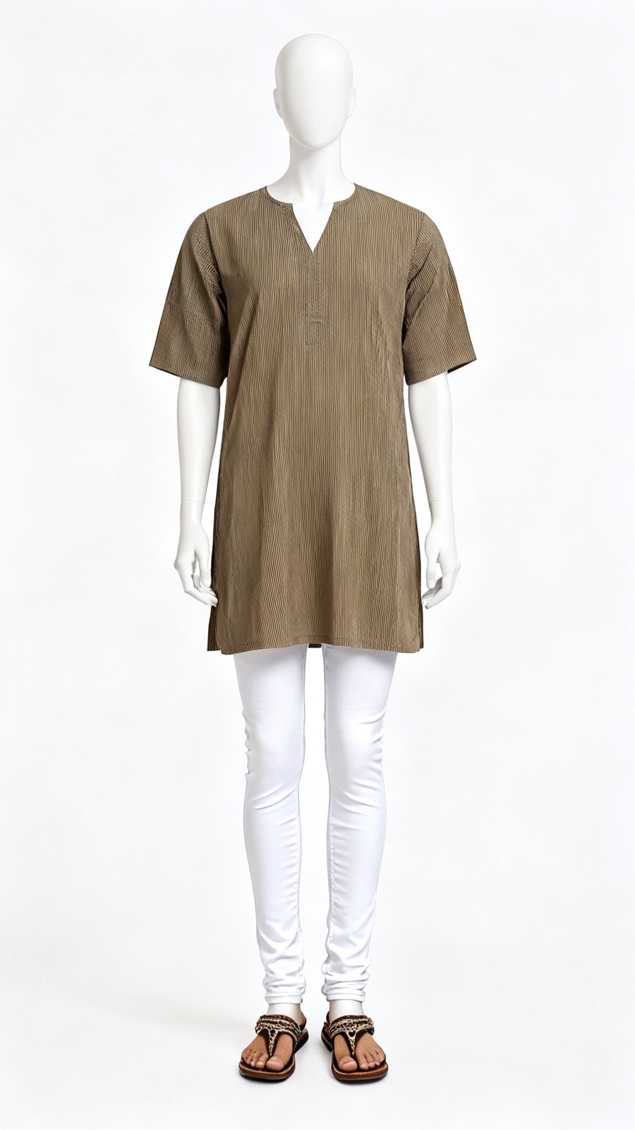 Brown Minimal Pinstripe Casual Kurti