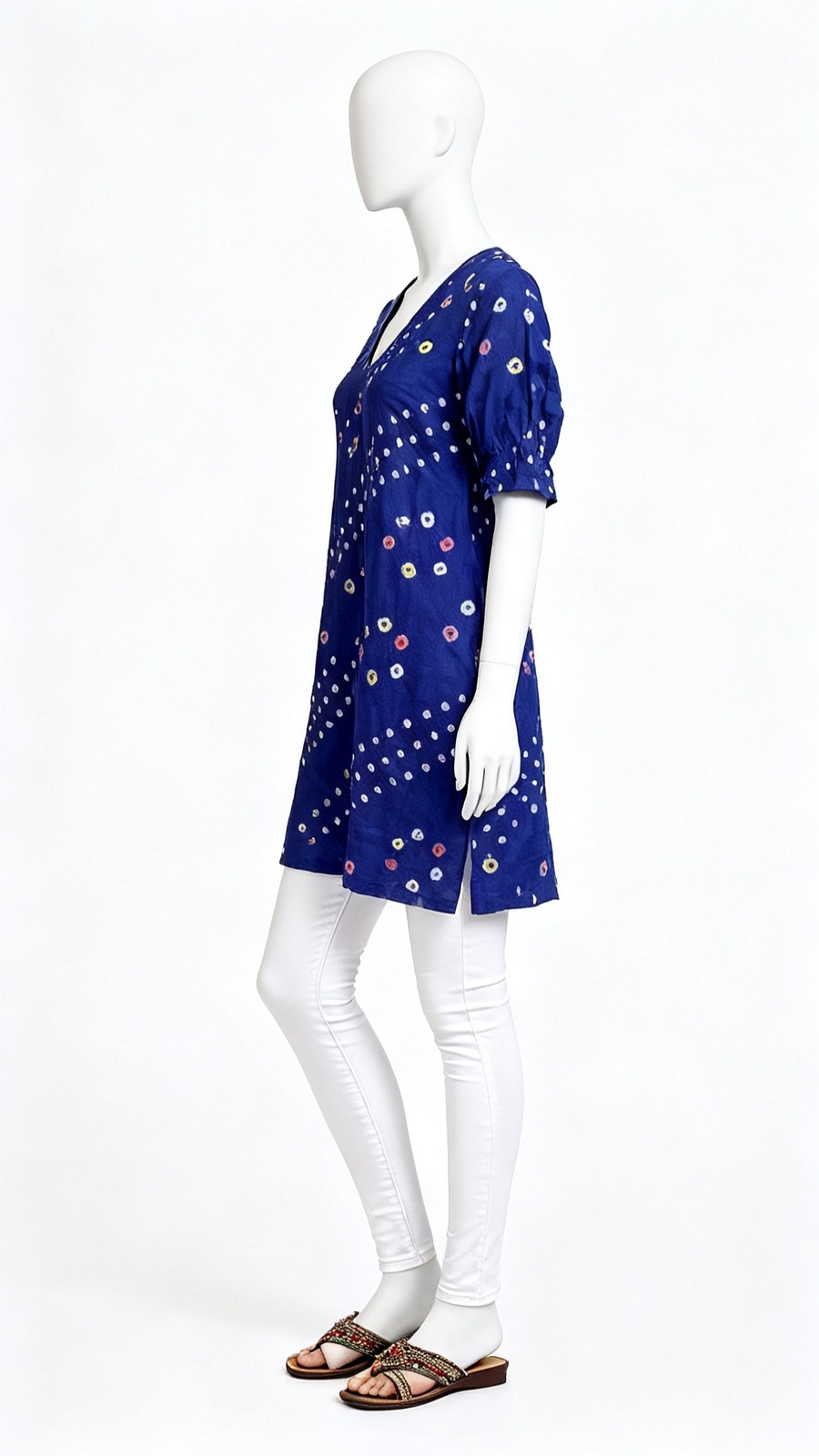 Blue Bandhani Printed Cotton Kurti