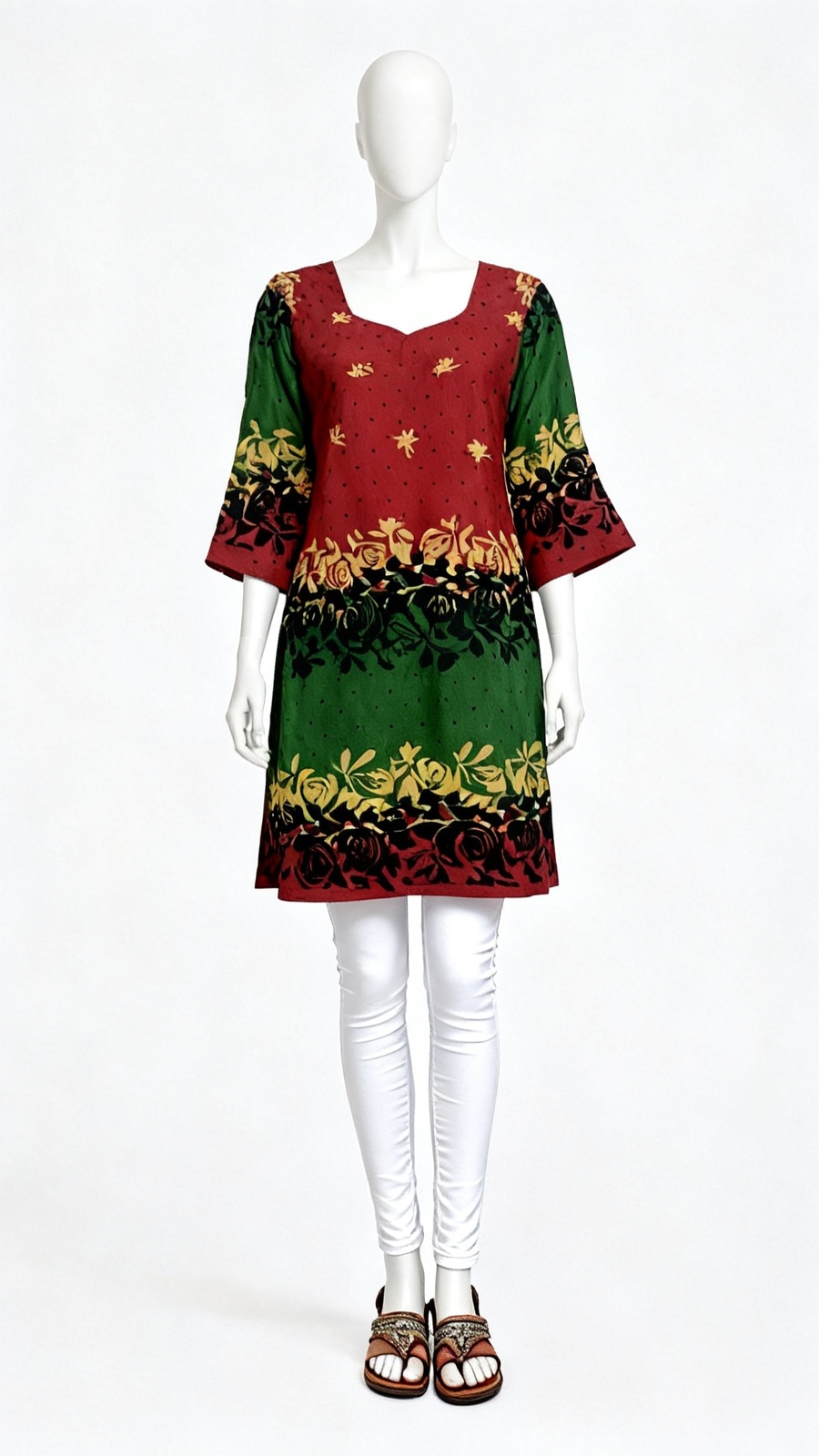 Tri-Color Floral Printed Kurti