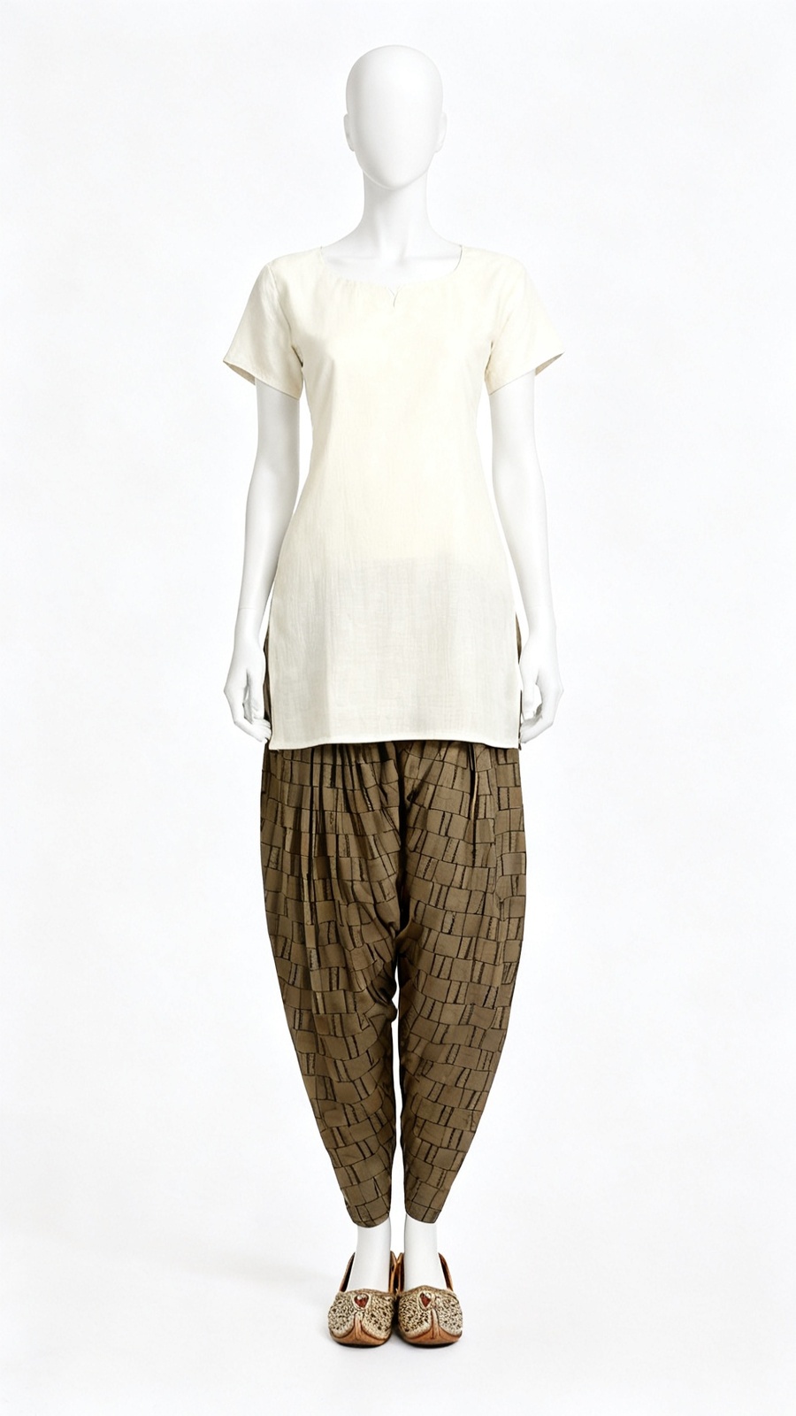Olive Checked Dhoti Pants