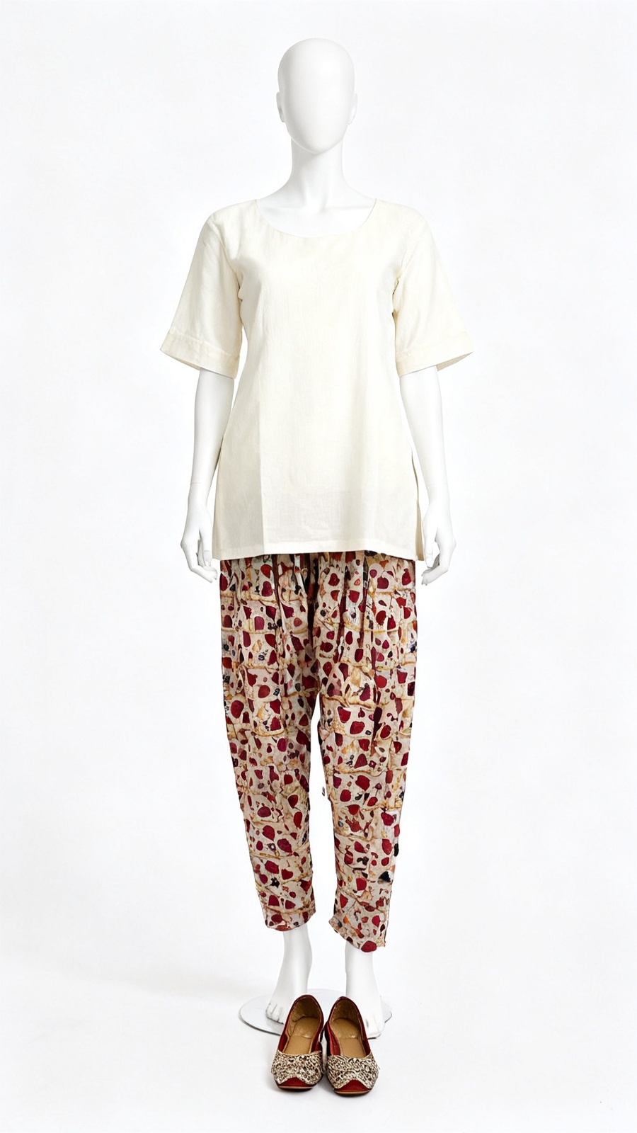 Cream Printed Dhoti Pants