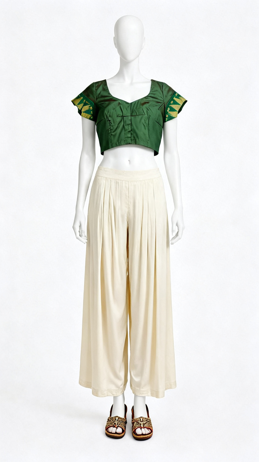 Olive Green Contrast Sleeve Blouse