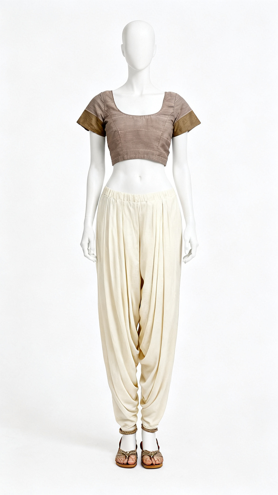 Taupe Contrast Sleeve Blouse