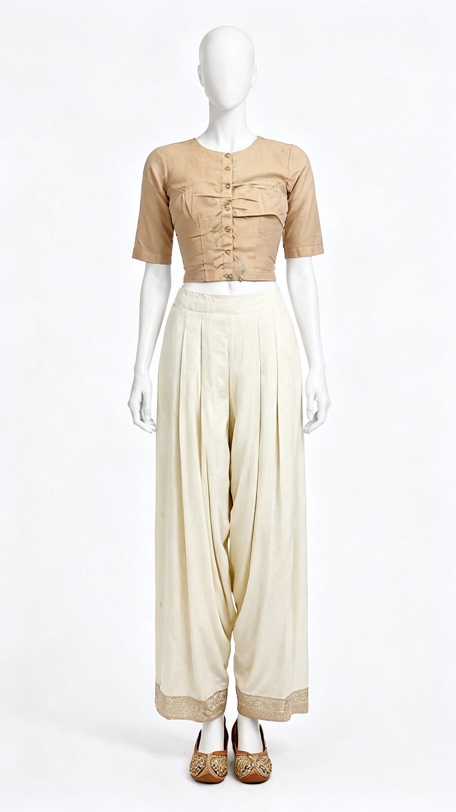Beige Solid Classic Blouse