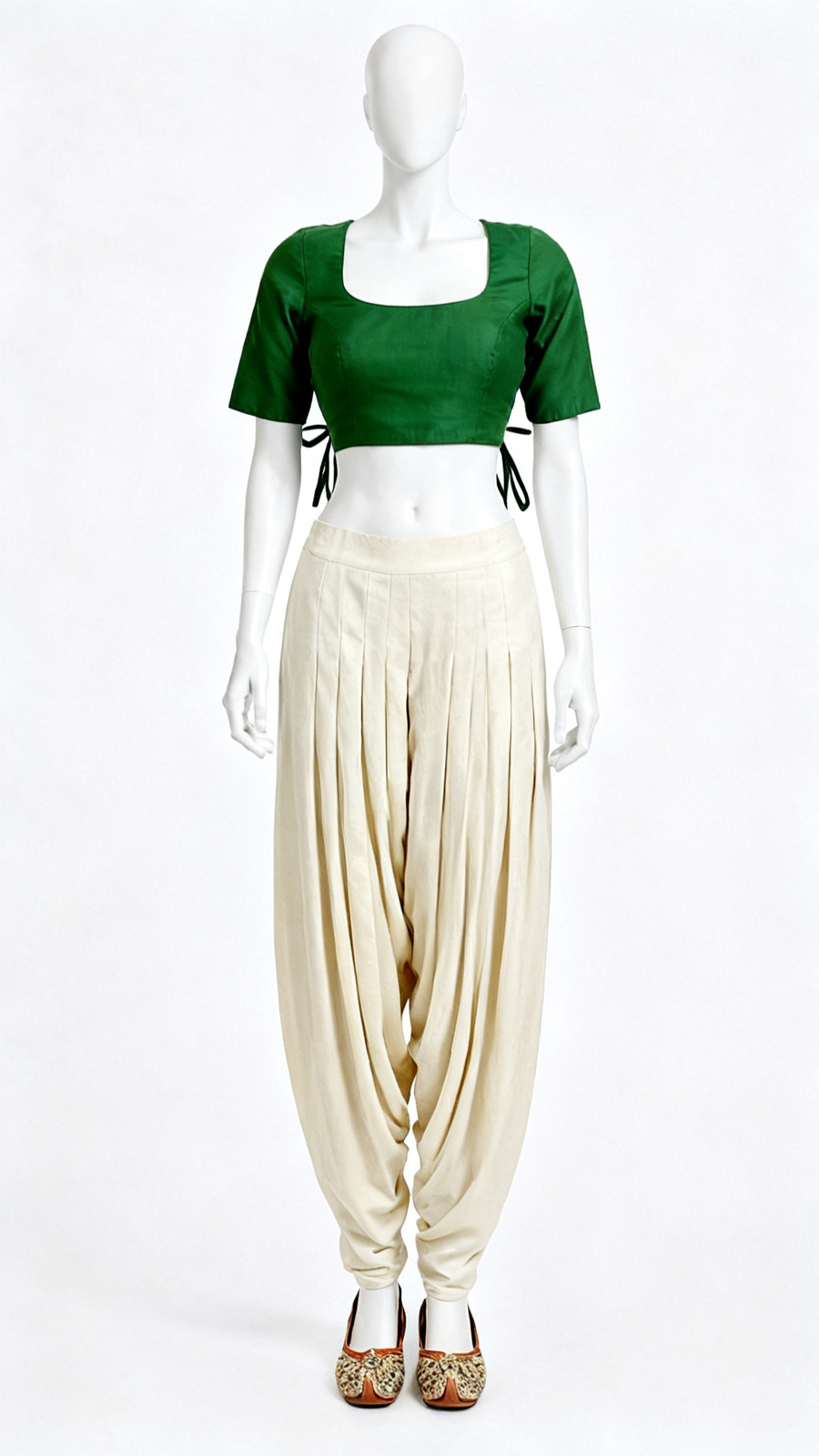 Green Solid Tie-Up Blouse