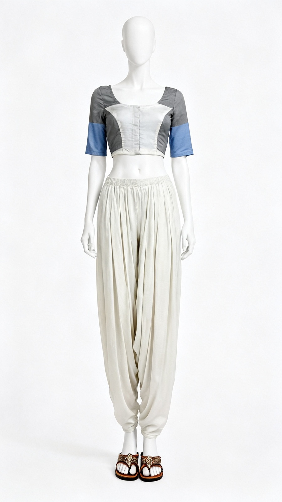 Grey Blue Panel Blouse