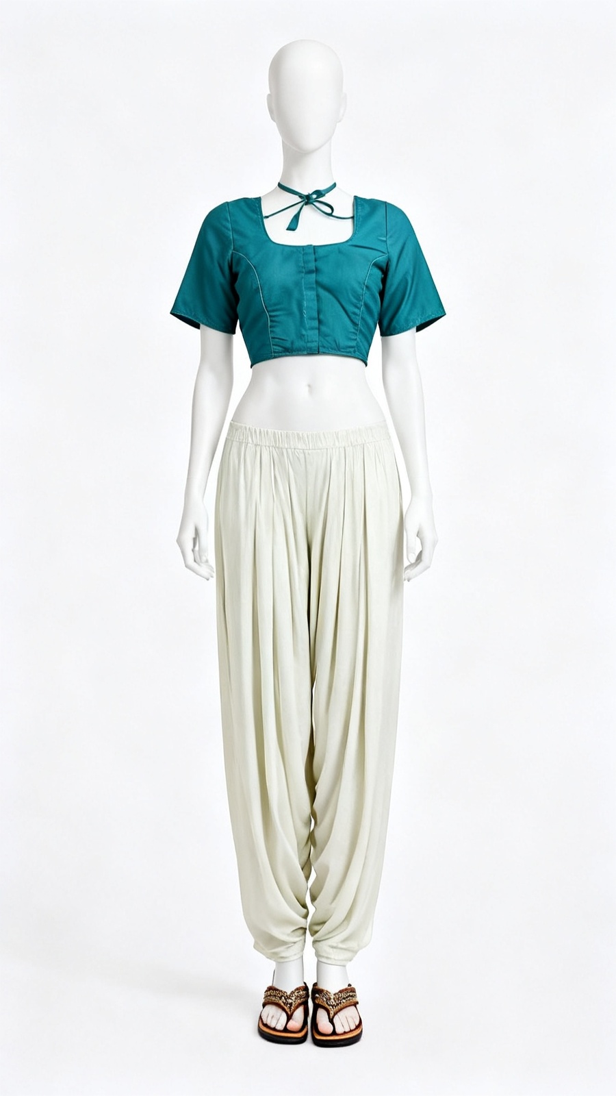 Teal Tie-Up Classic Blouse