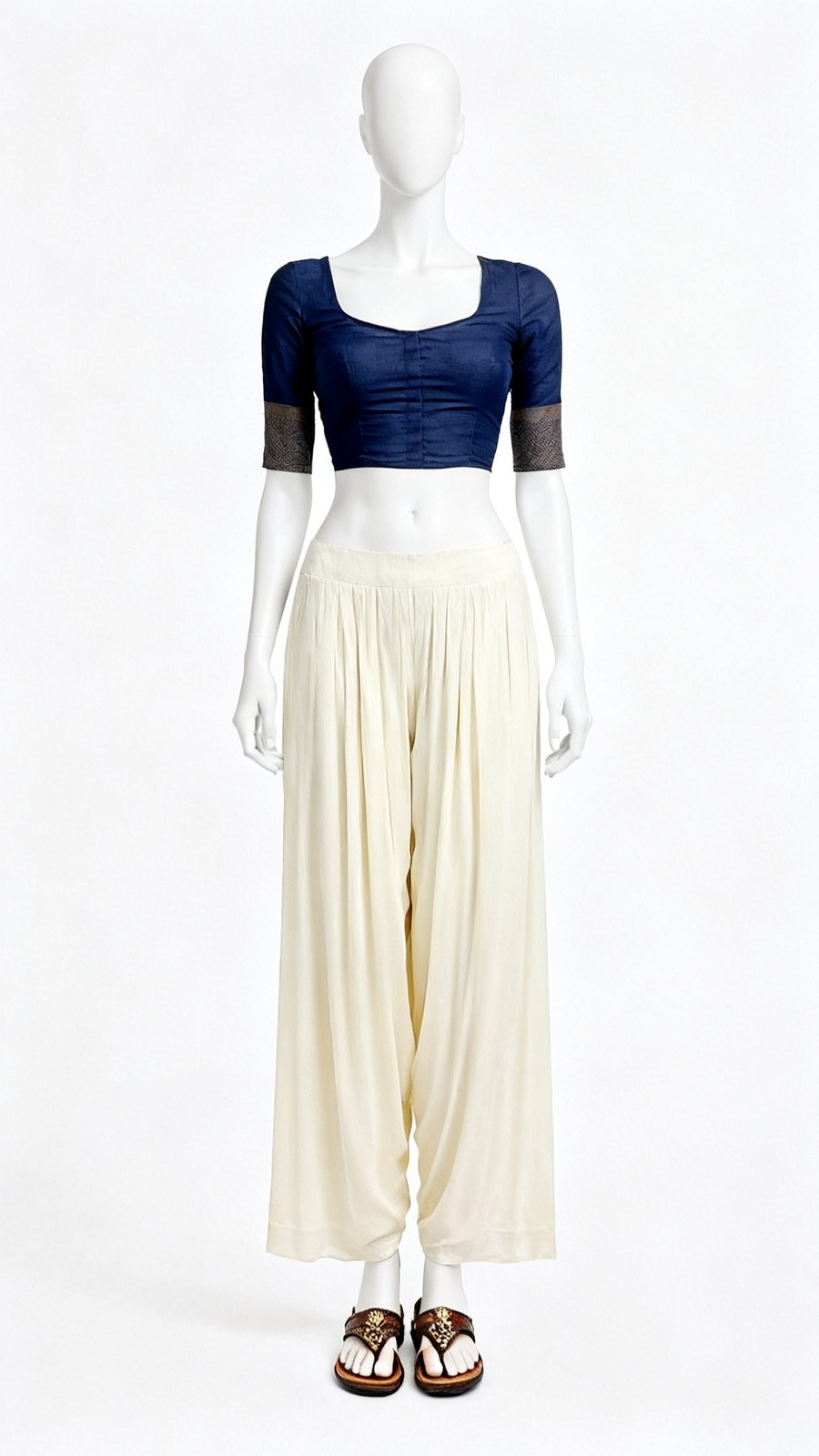 Navy Border Classic Blouse
