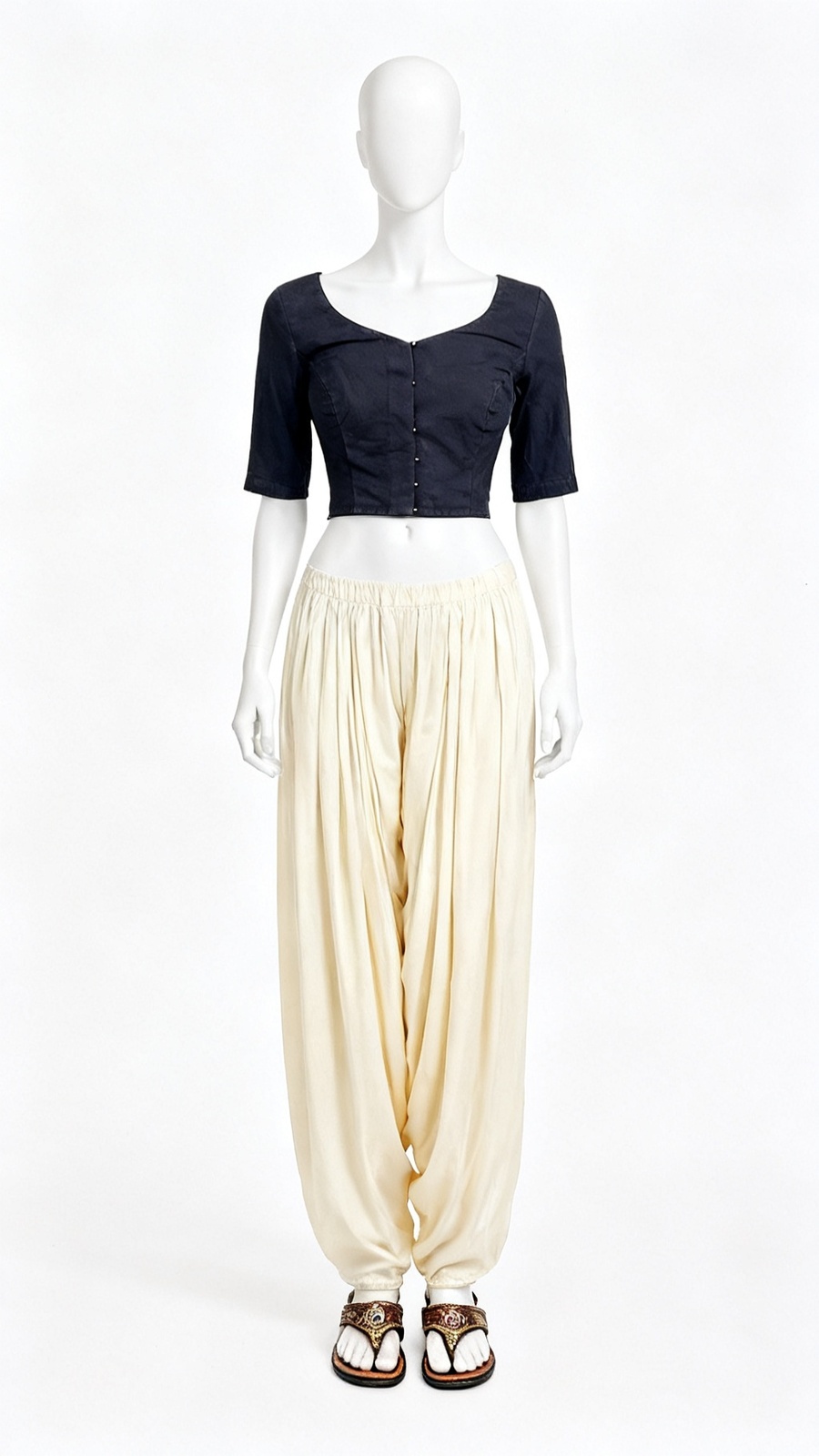 Navy Solid V Neck Blouse