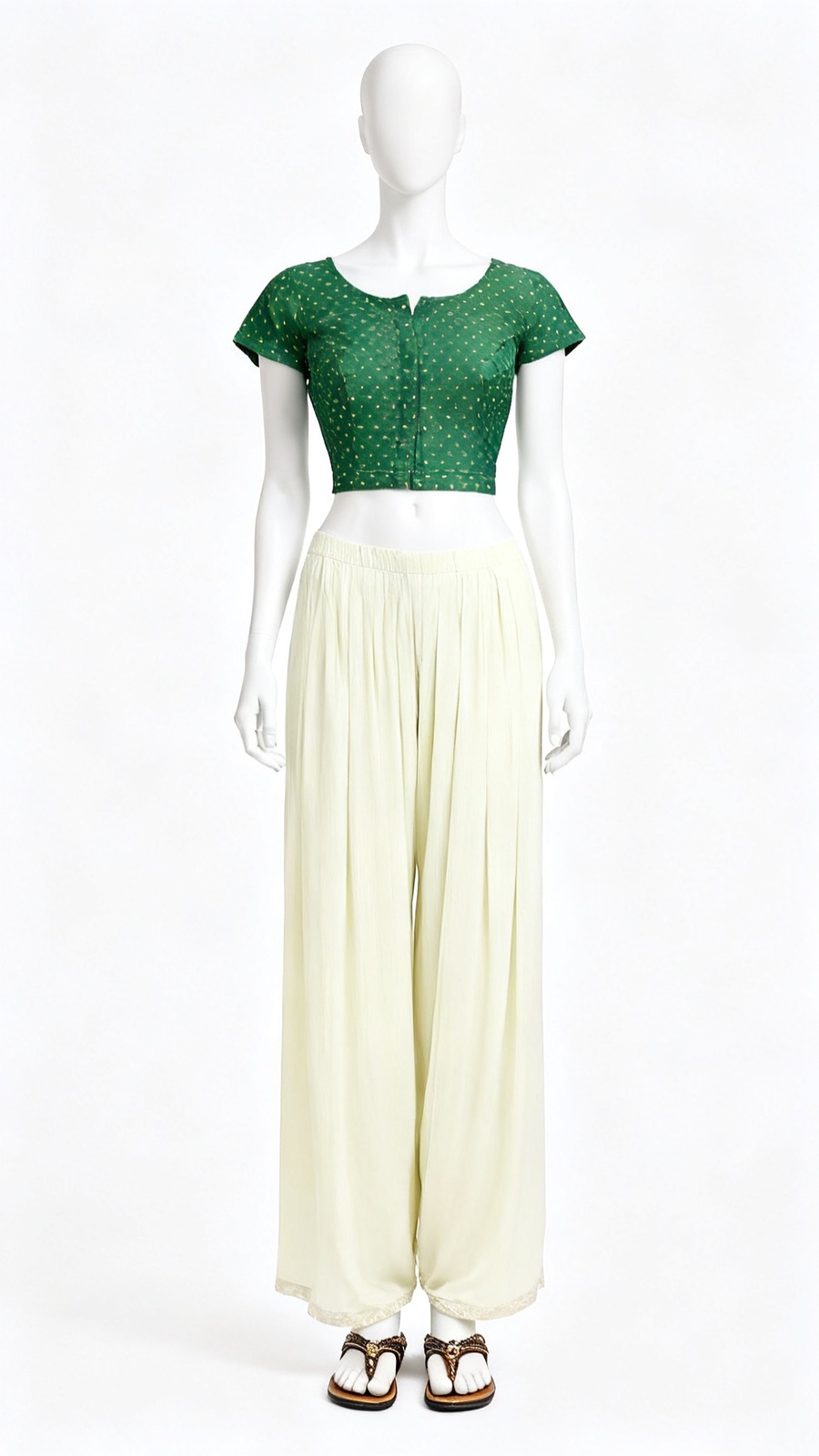 Green Block Print Blouse