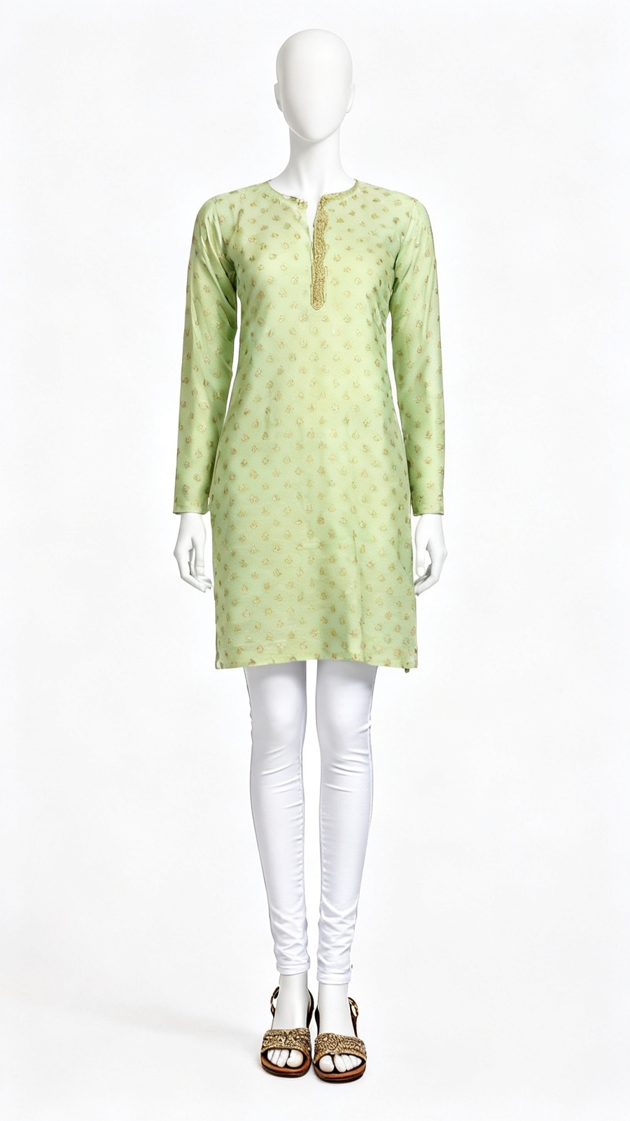 Light Green Golden Embroidered Kurta