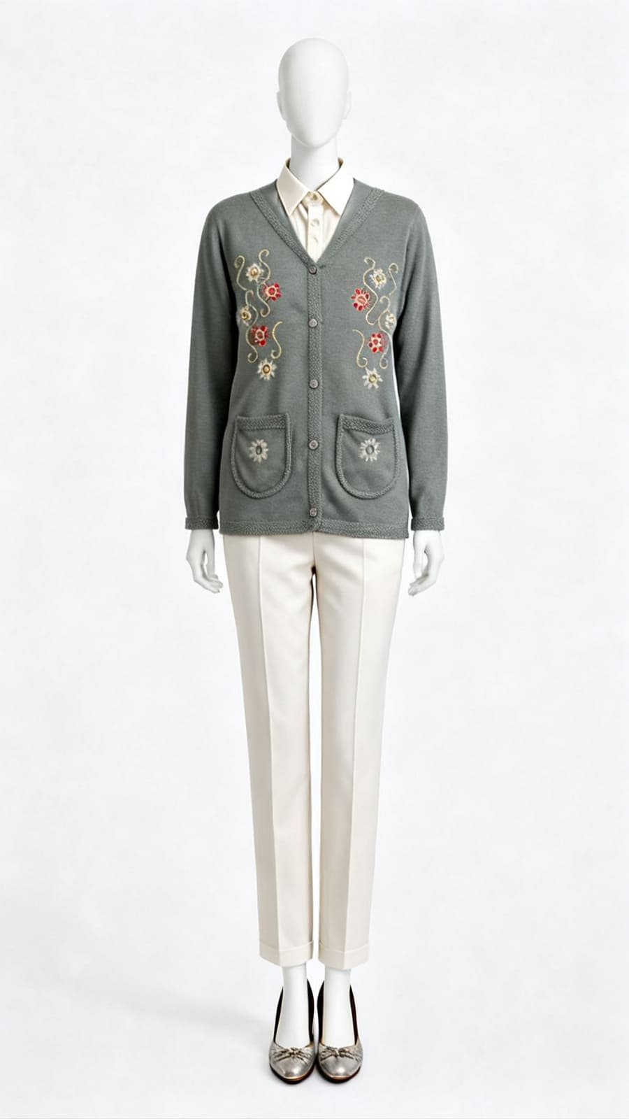 Floral Embroidered Wool Cardigan