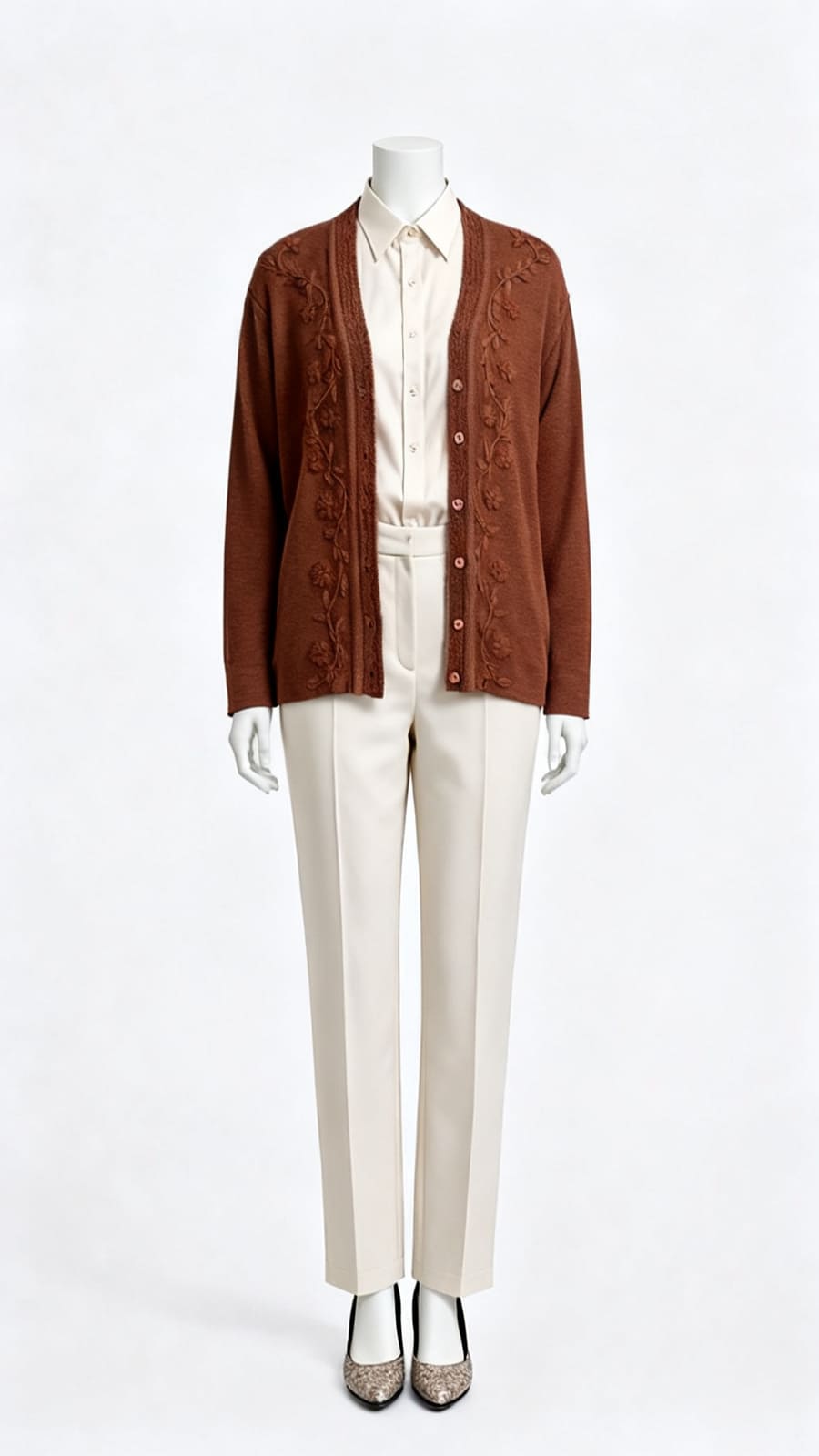 Solid Embroidered Wool Cardigan