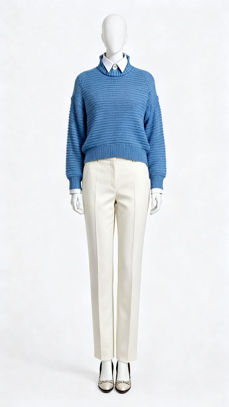 Blue High Neck Rib Knit Sweater