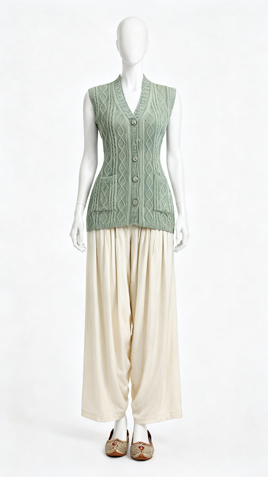 Sage Green Cable Knit Sleeveless Sweater Vest