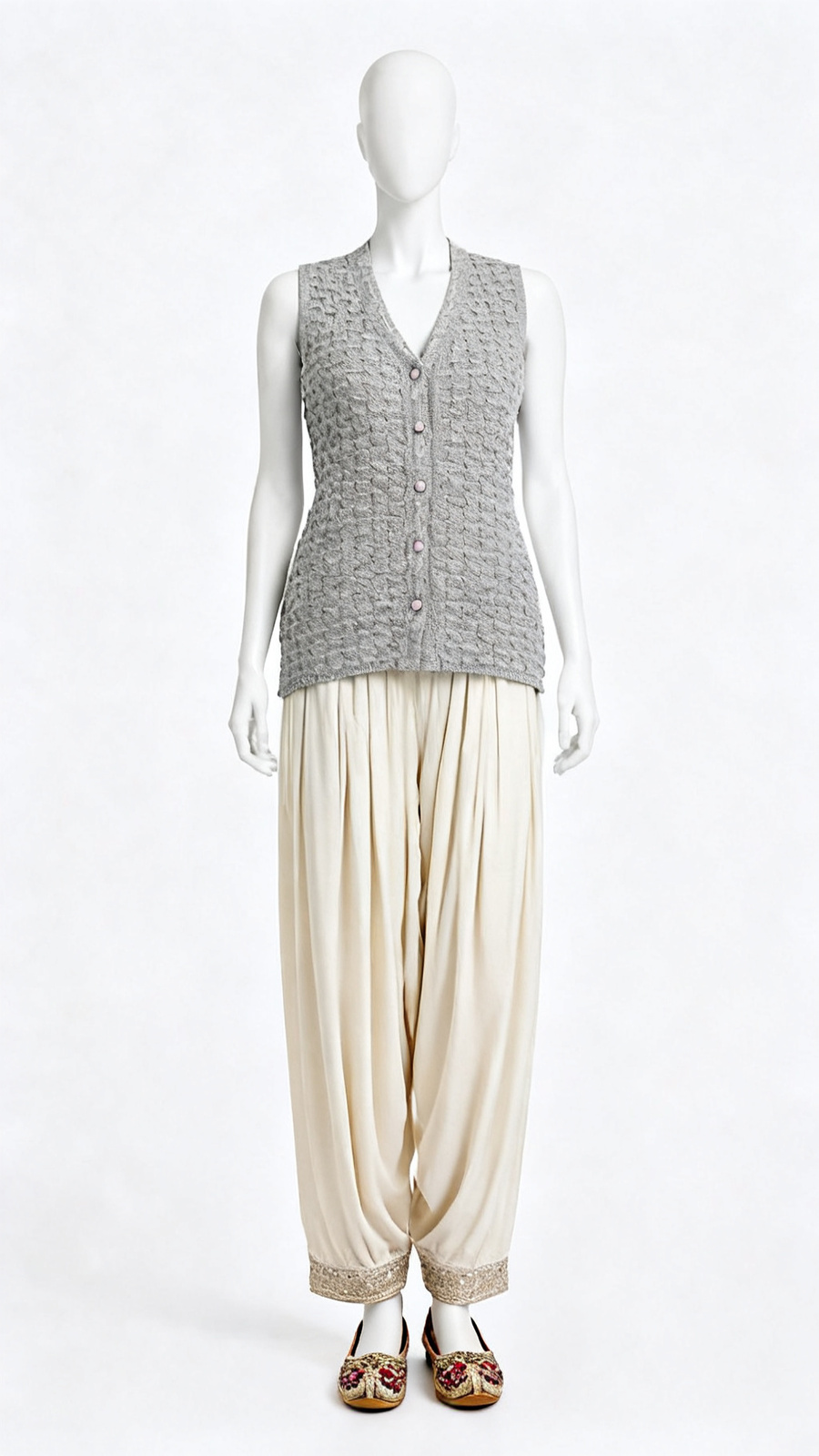 Grey Cable Knit Sleeveless Buttoned Sweater Vest