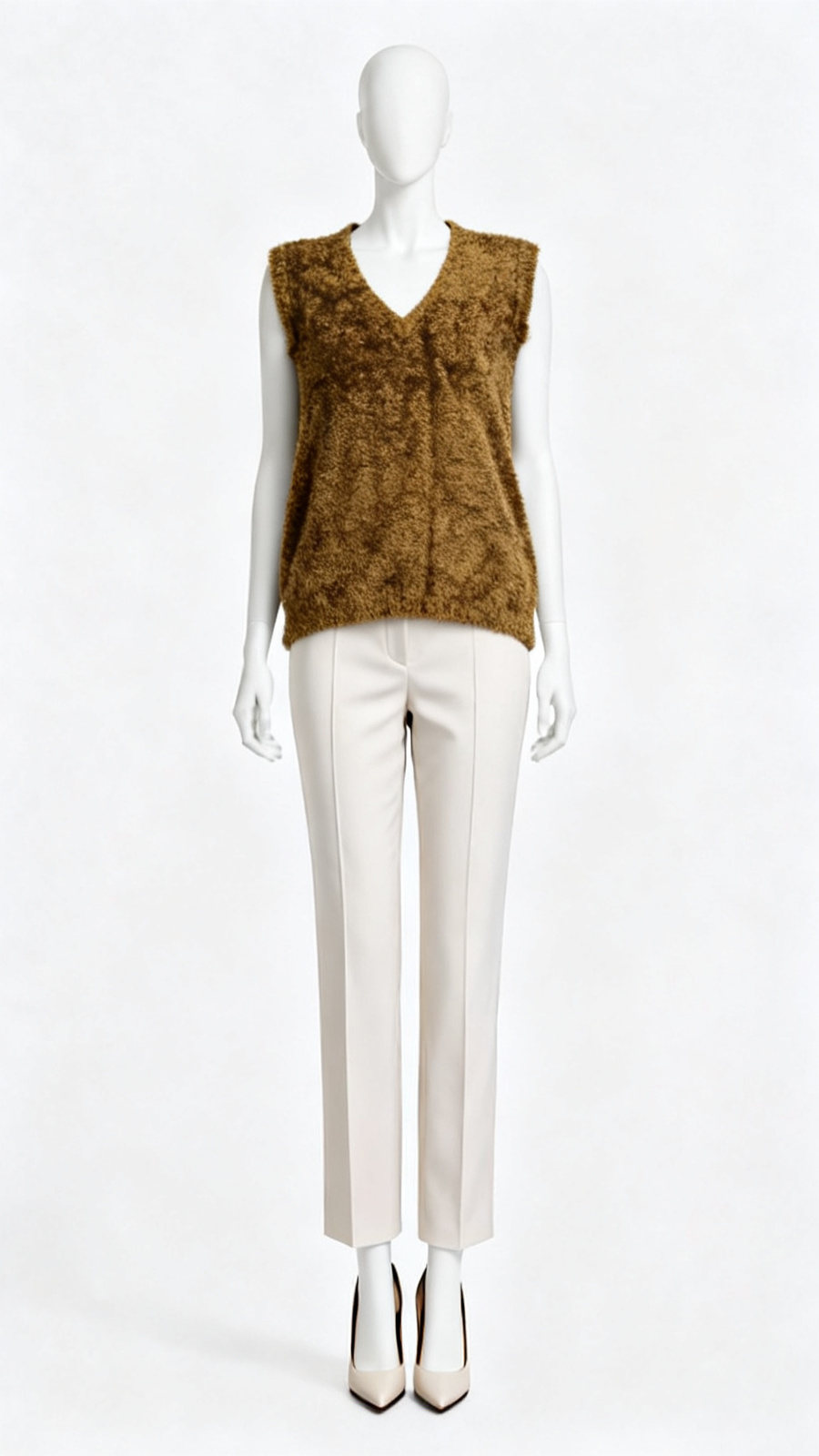 Mustard Fuzzy Sleeveless Knit Sweater Vest