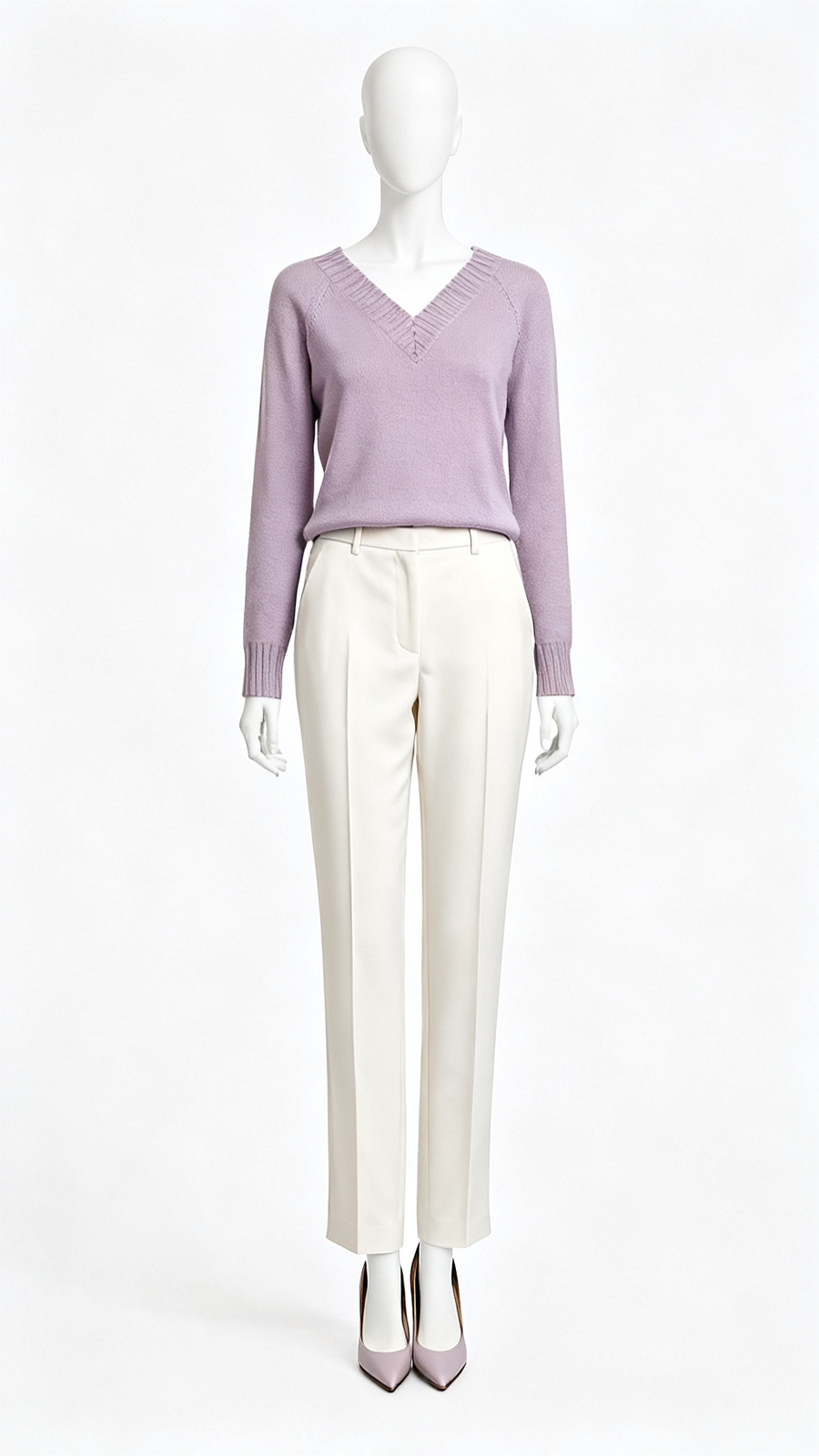 Lavender V-Neck Full Sleeve Knit Sweater
