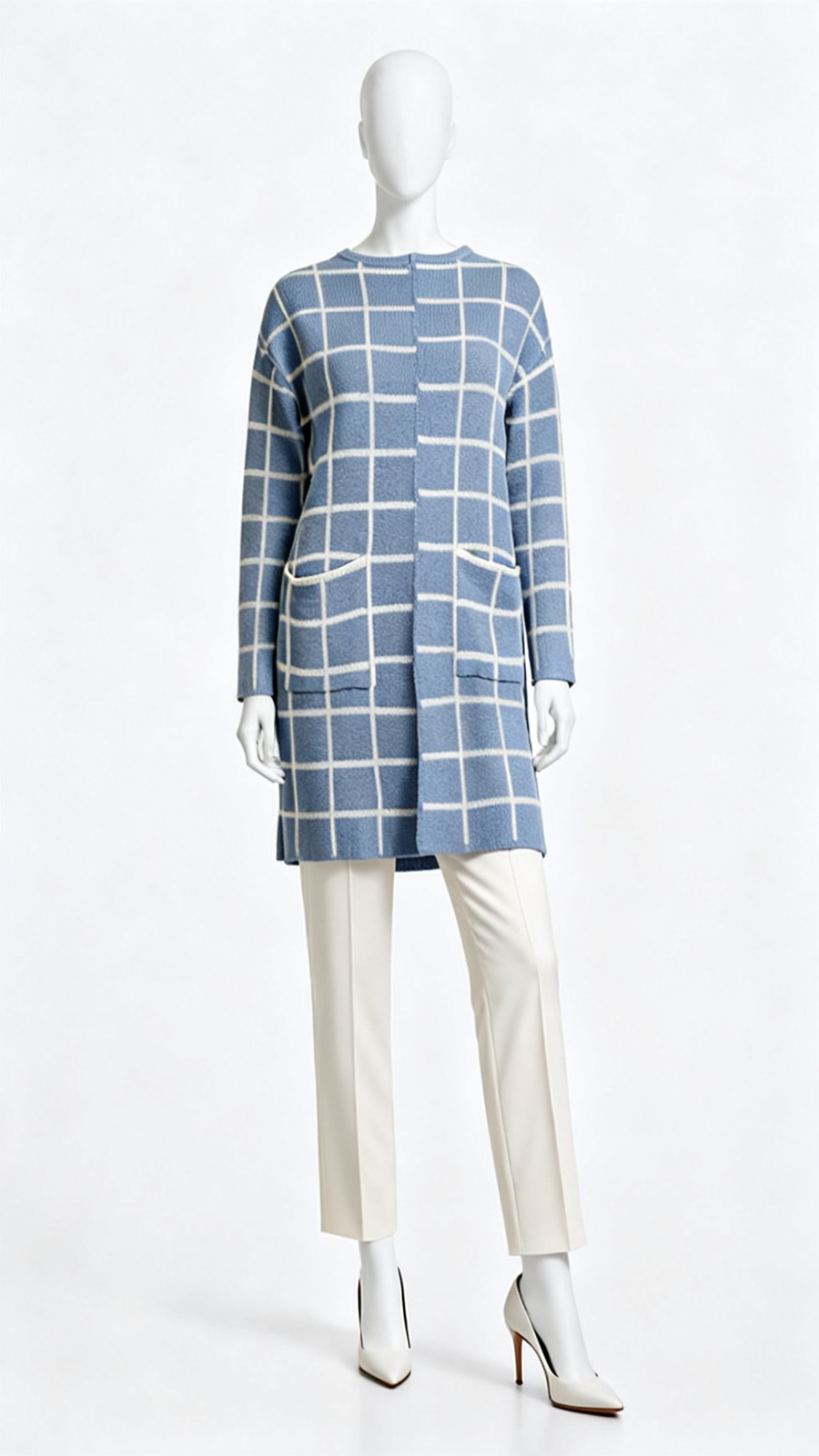 Blue Checked Long Cardigan