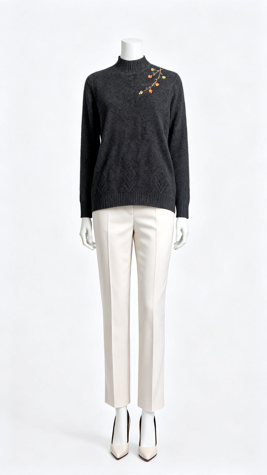 Black Embroidered High Neck Sweater