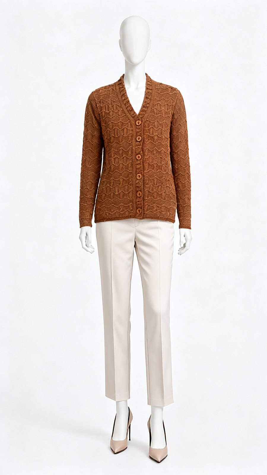 Rust Textured Button Front Cardigan