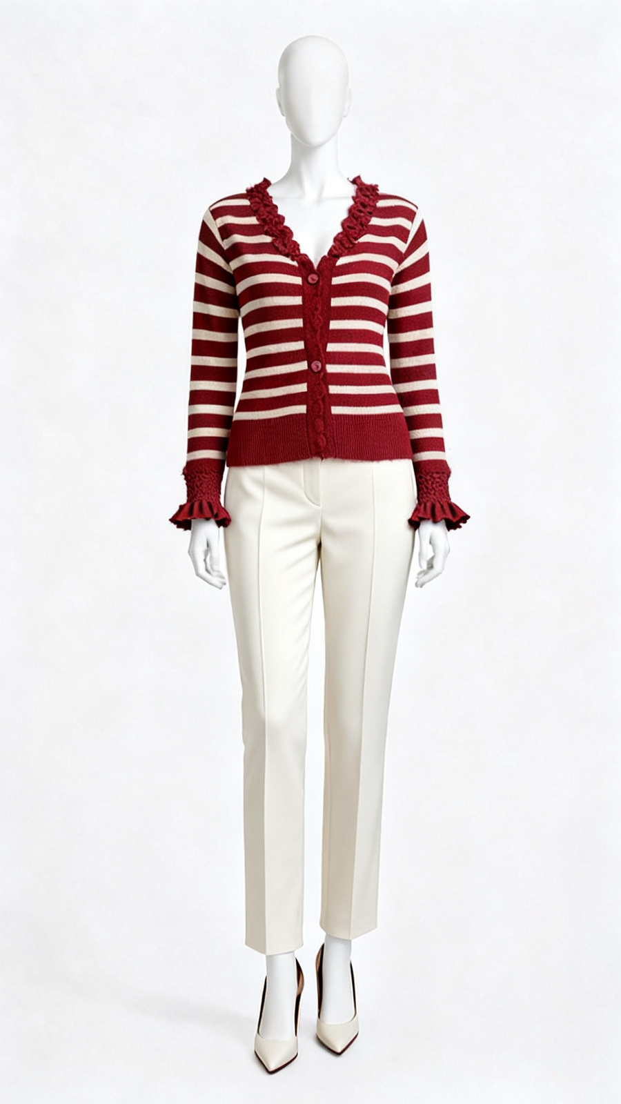Maroon Striped Button Cardigan