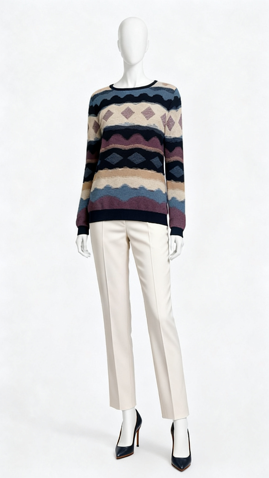 Multicolor Geometric Knit Pullover