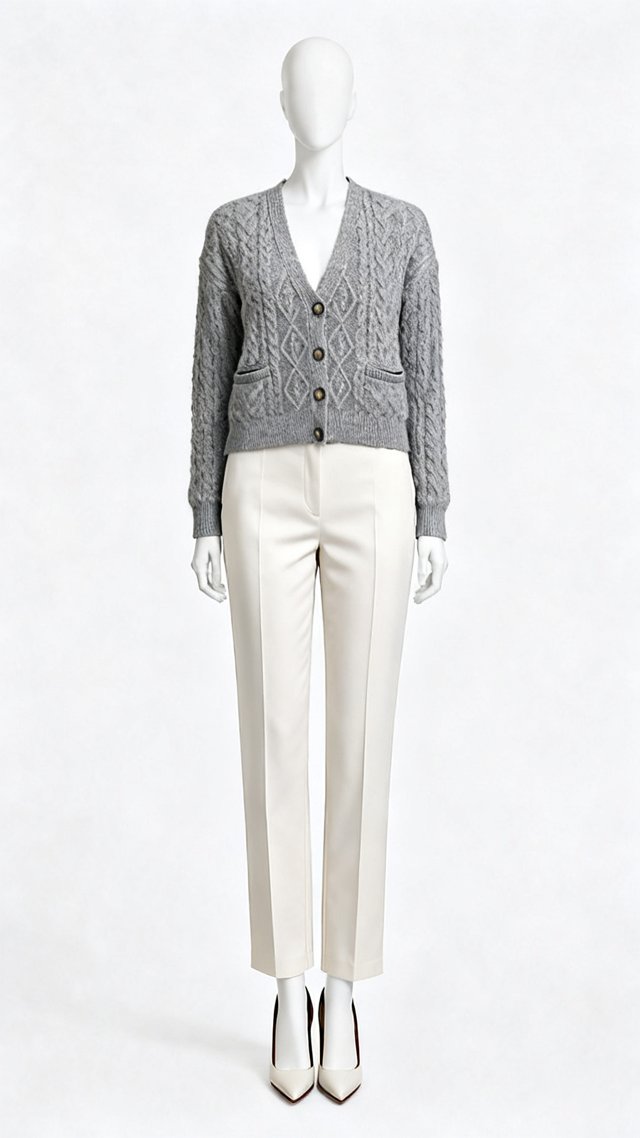 Grey Cable Knit Button Cardigan