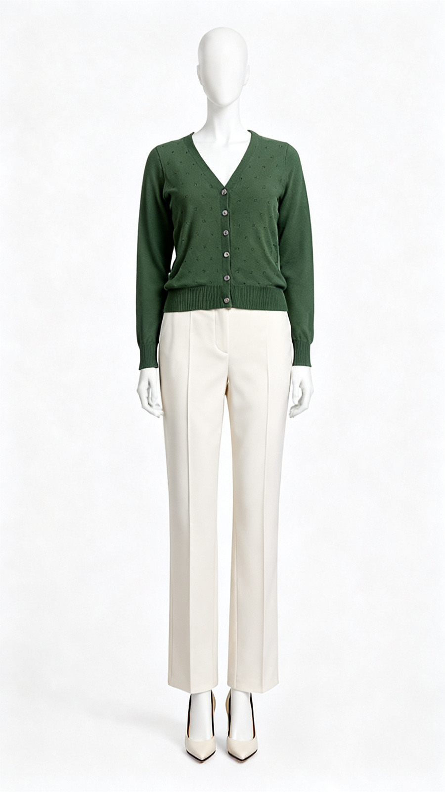 Dark Green Textured Button Cardigan