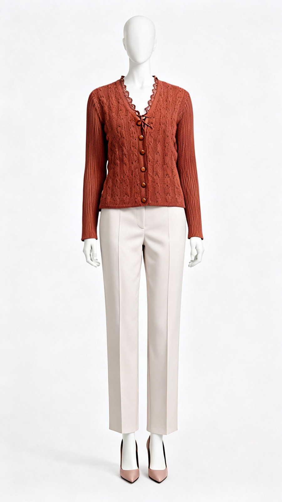 Rust Knitted Button Cardigan