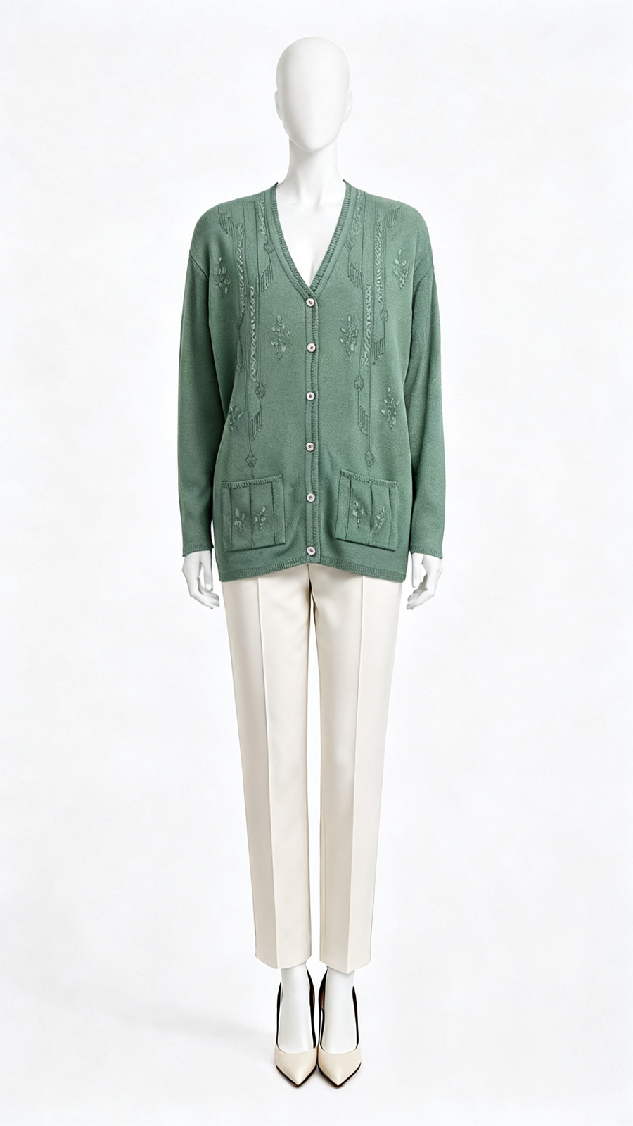 Teal Embellished Knit Cardigan