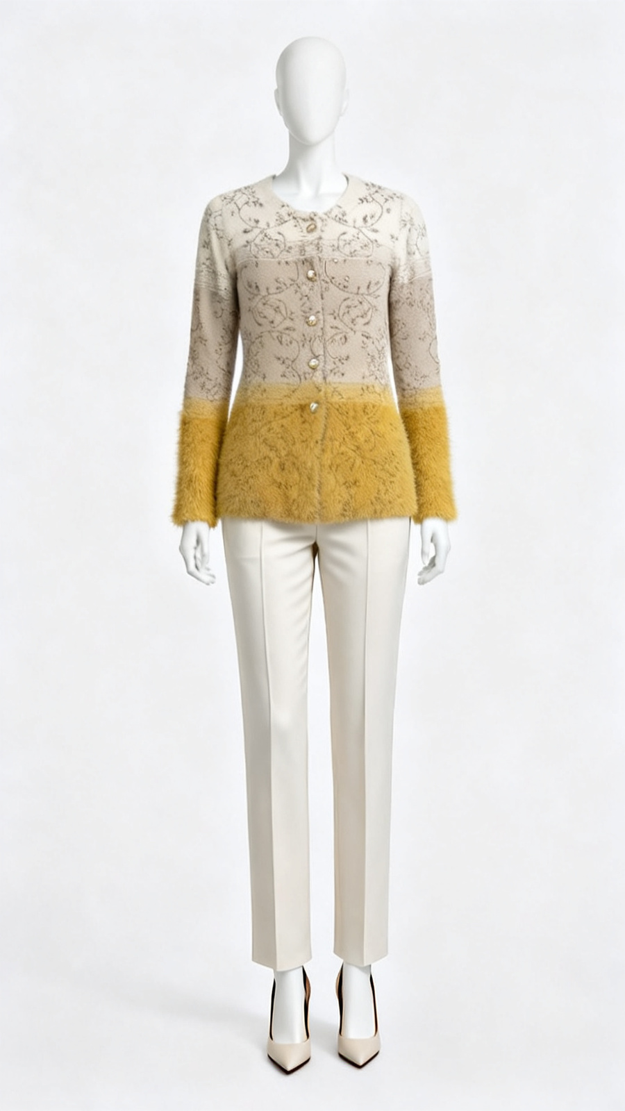 Beige Brown Color Block Knit Cardigan