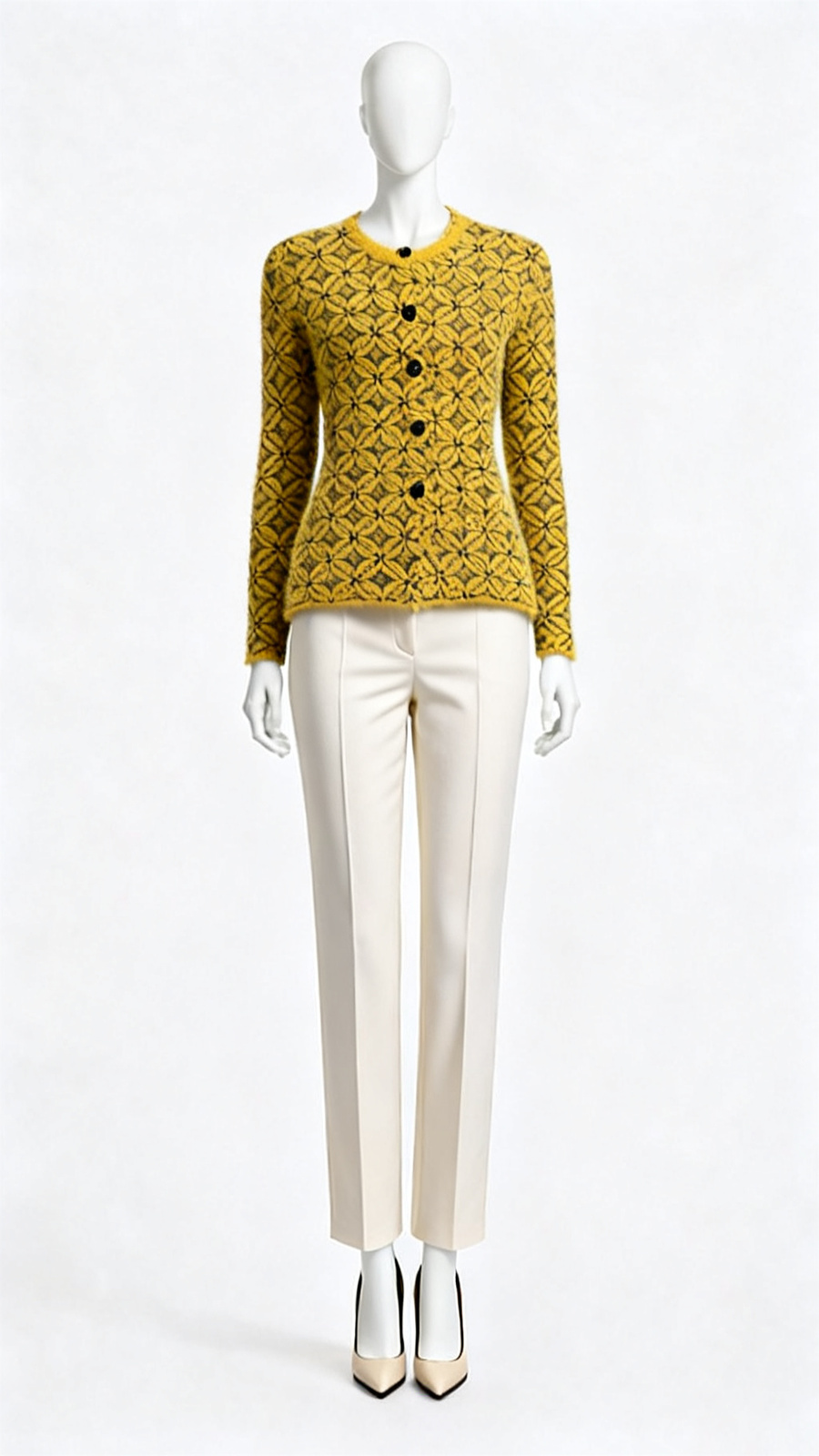 Mustard Geometric Textured Knit Cardigan