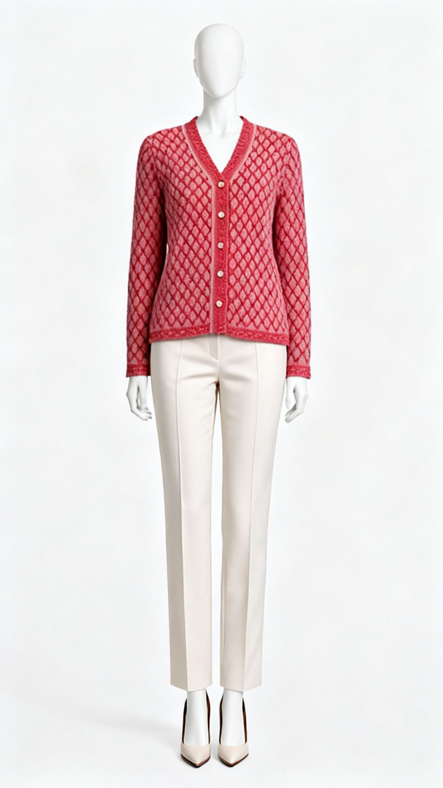 Red Textured Button Knit Cardigan