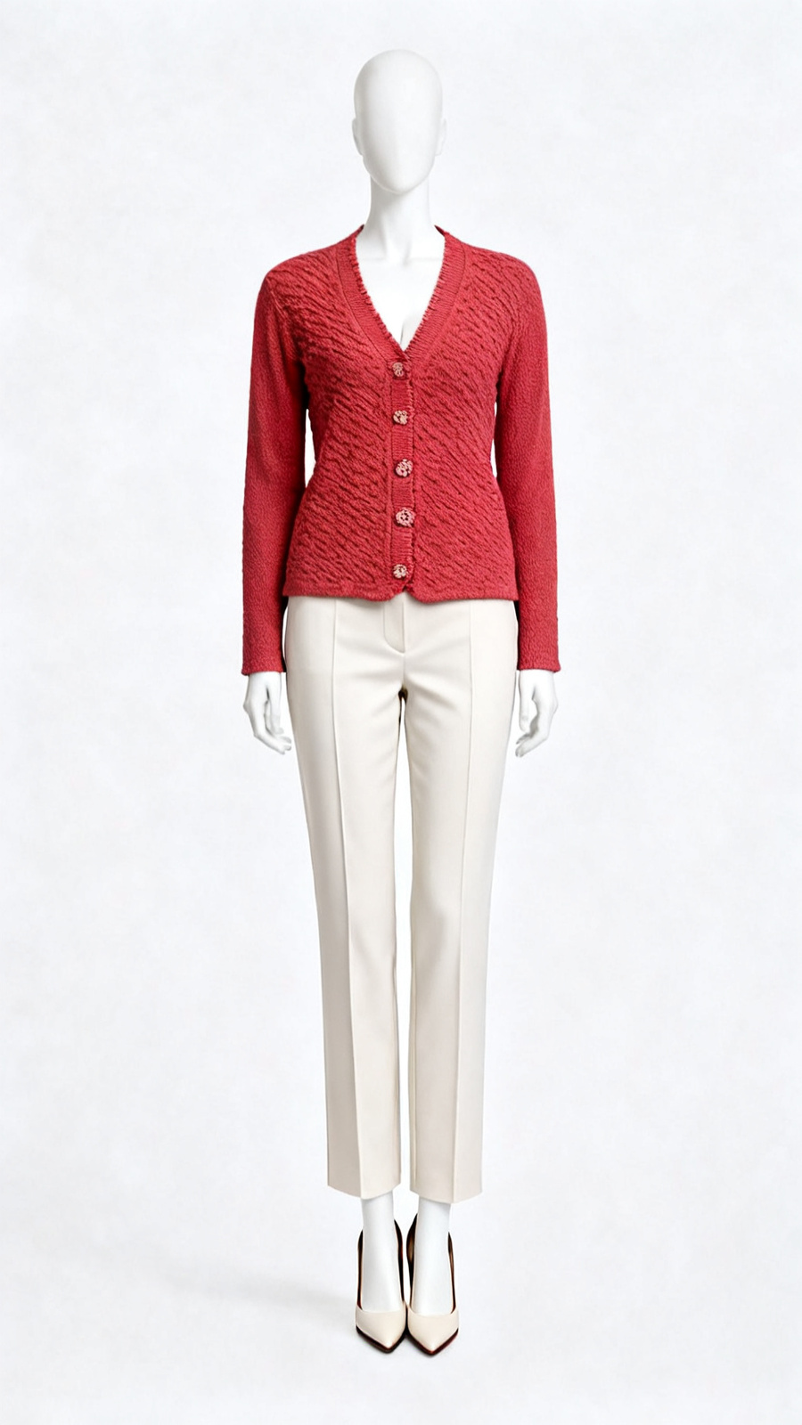 Red Textured Knit Cardigan