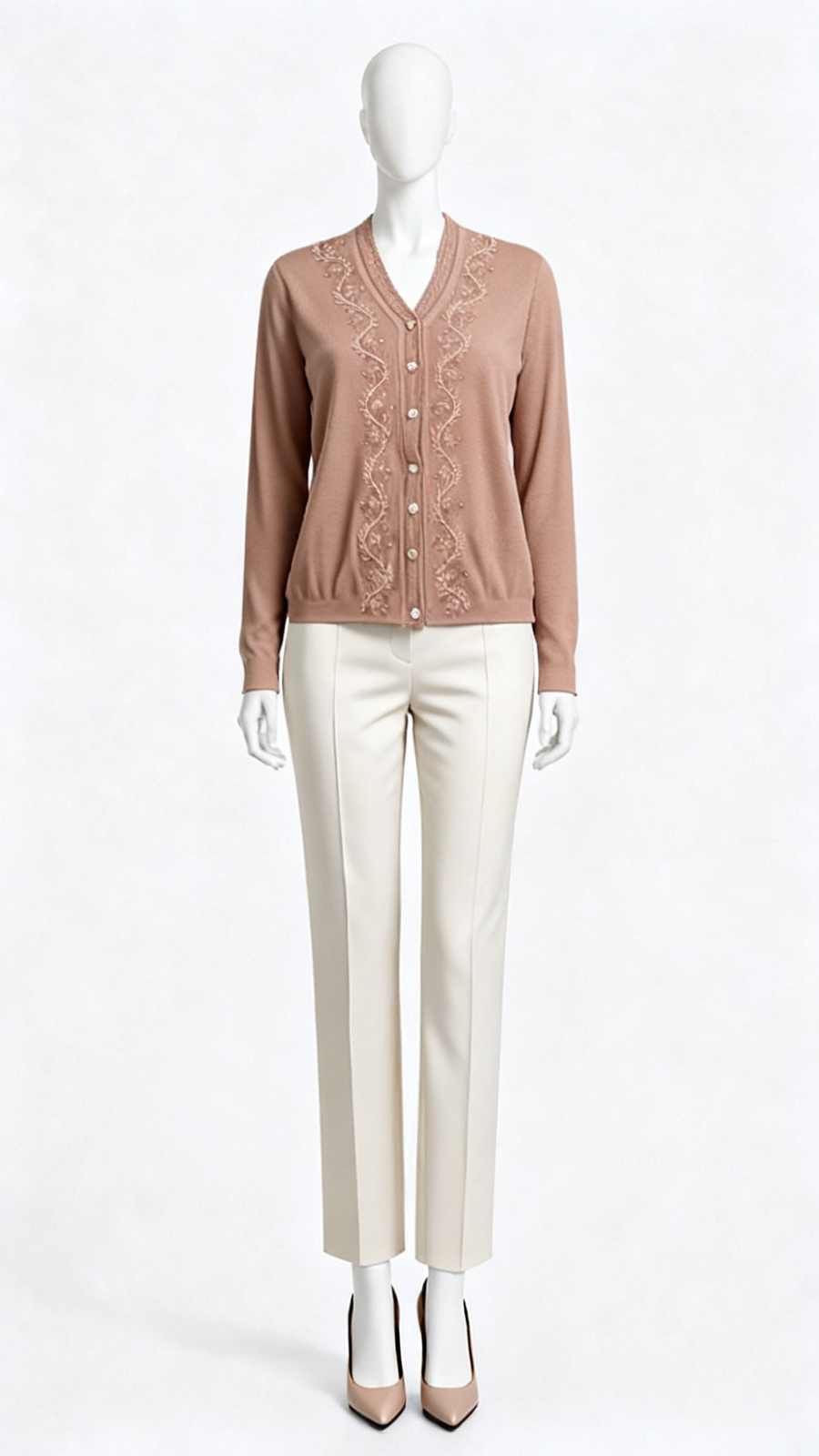 Peach Embroidered Button Knit Cardigan