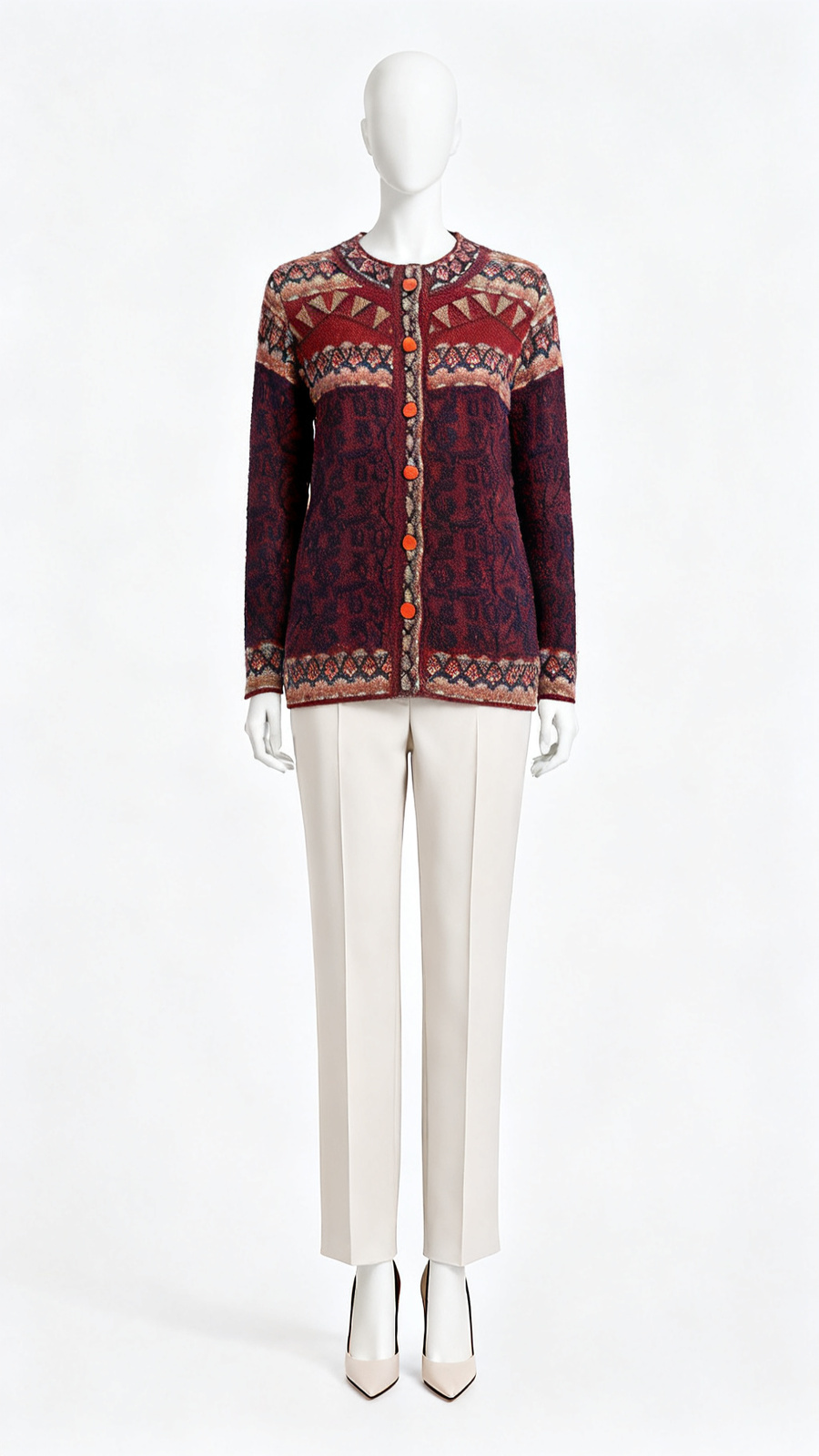 Maroon Ethnic Motif Knit Cardigan