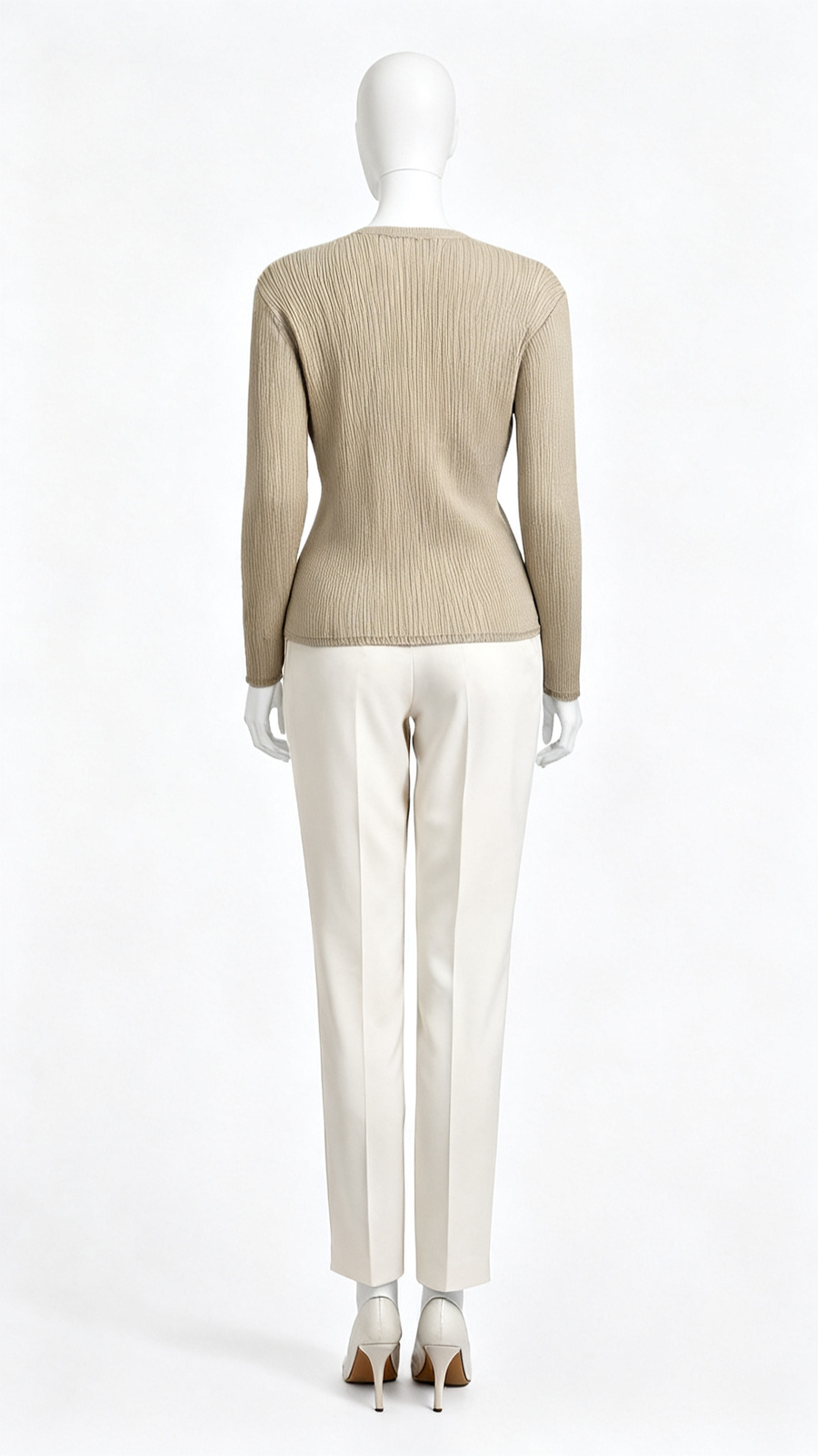 Beige Textured Knit Cardigan - Image 3