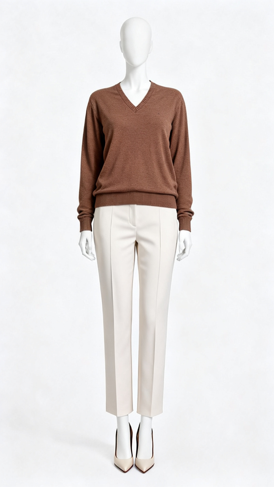 Brown Solid V-Neck Pullover
